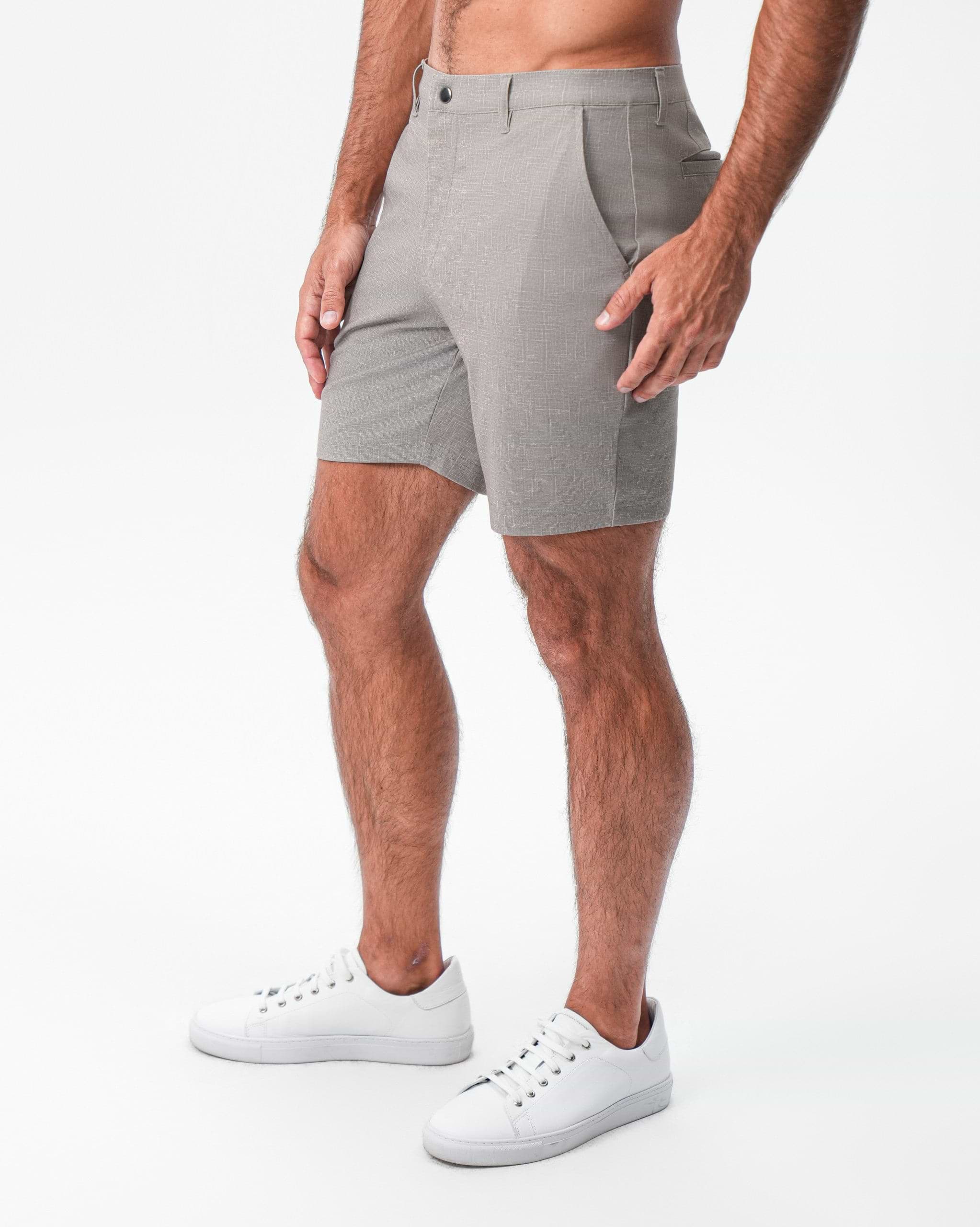 Brushed Athletic Fit Short - Stone Crosshatch