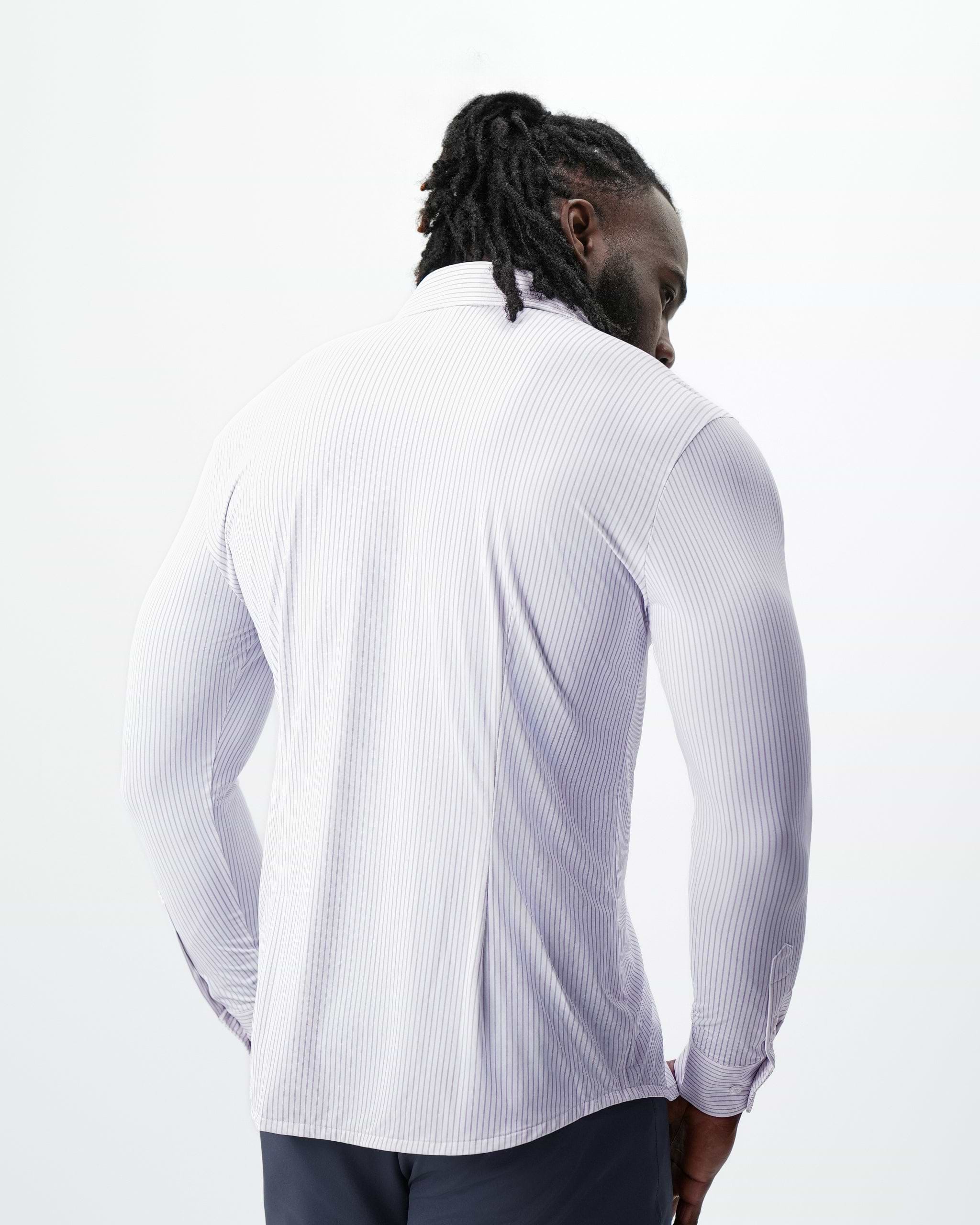"The Arlington" Sport Shirt - White with Lilac Stripe