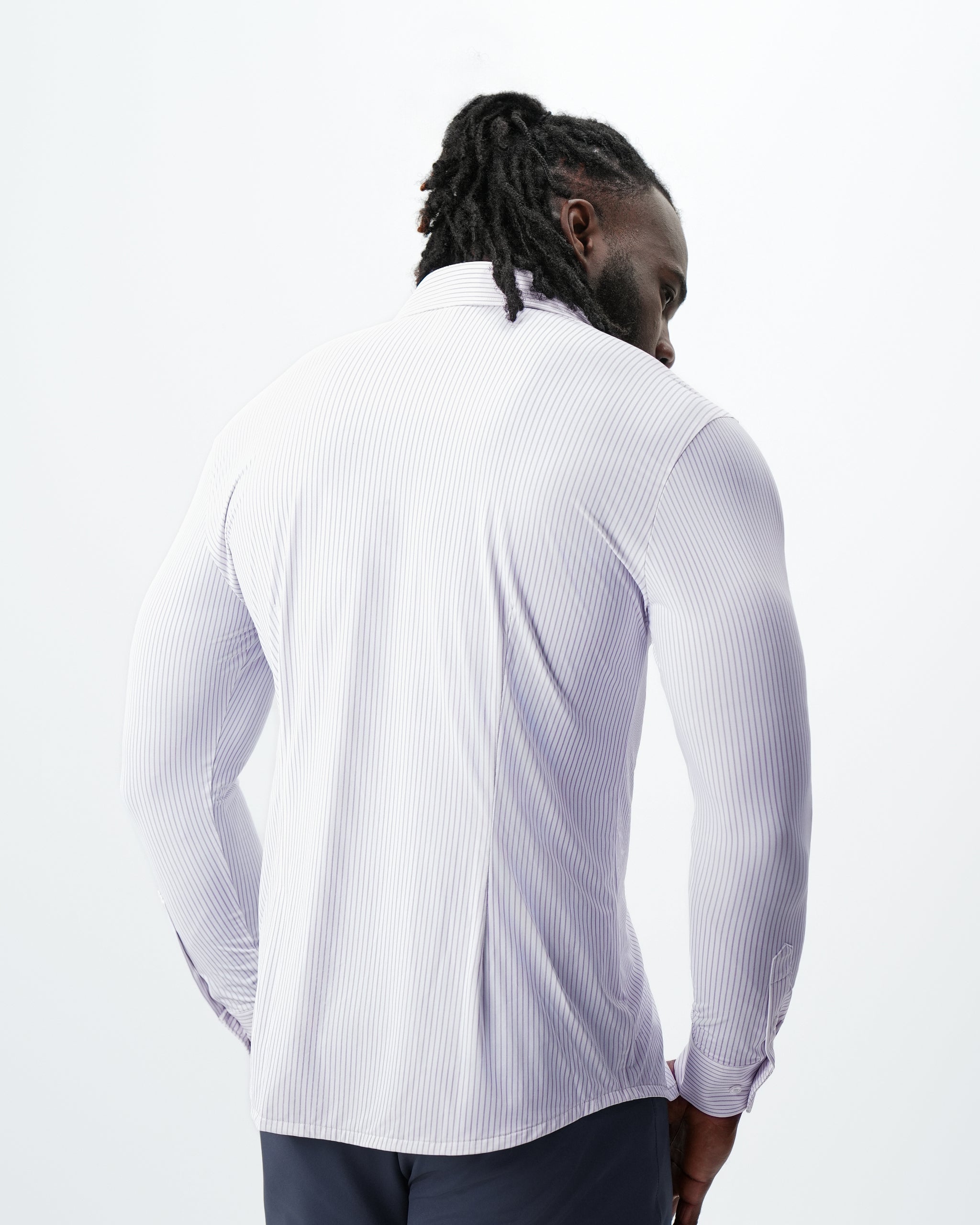 "The Arlington" Sport Shirt - White with Lilac Stripe