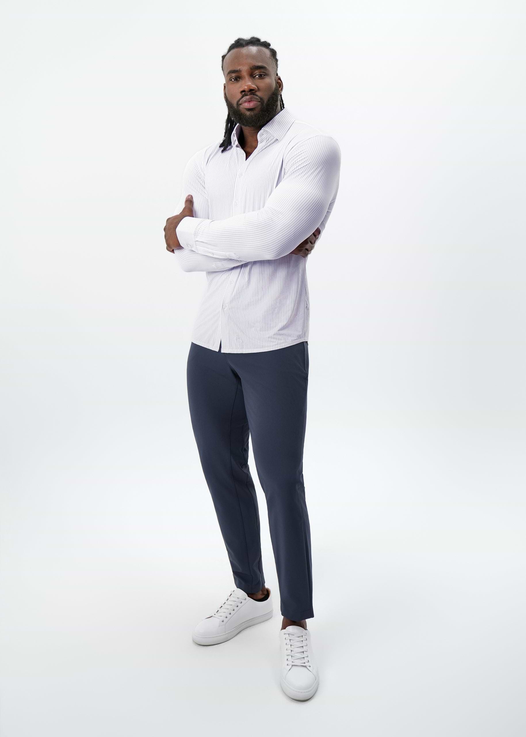 "The Arlington" Sport Shirt - White with Lilac Stripe