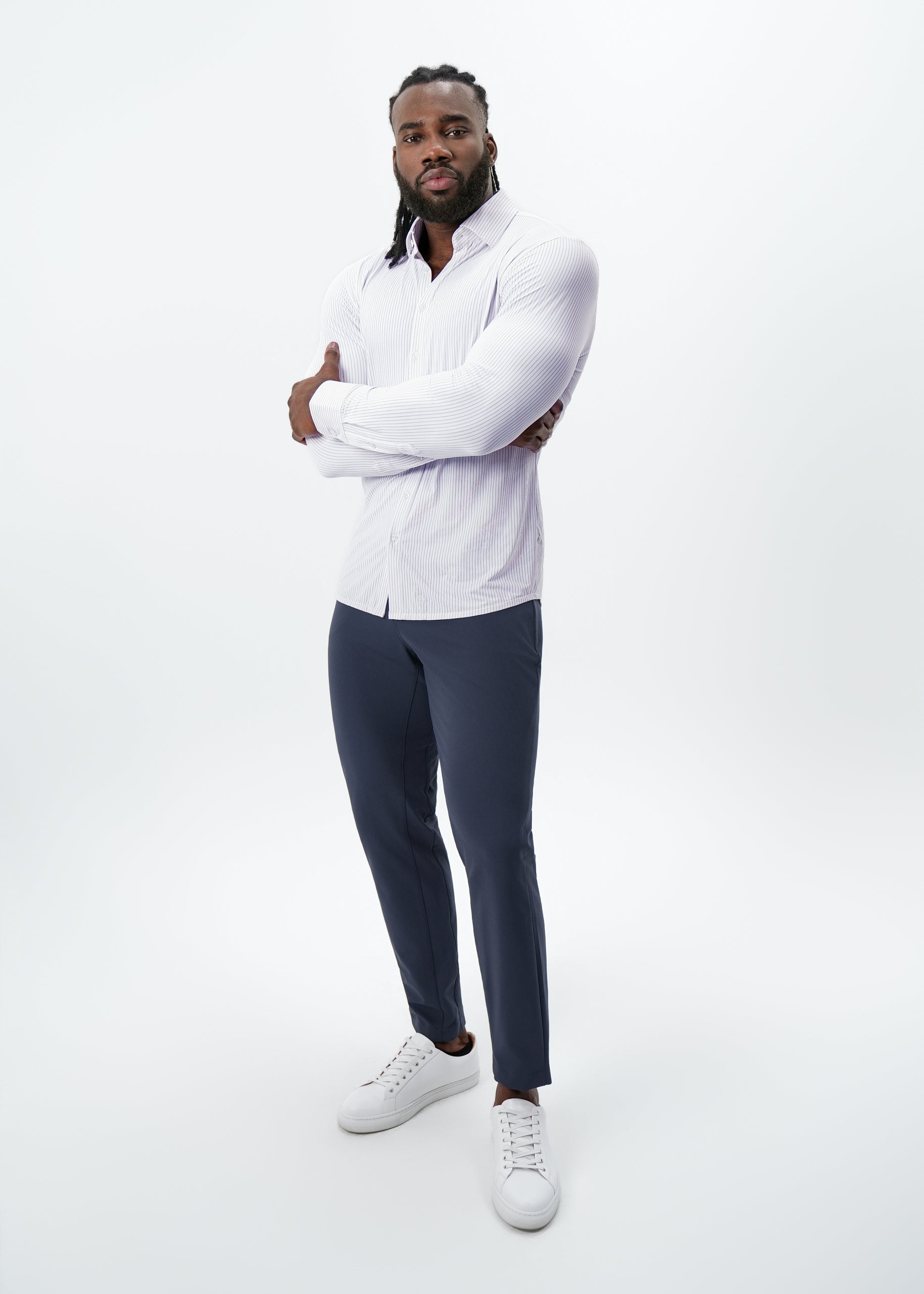 "The Arlington" Sport Shirt - White with Lilac Stripe