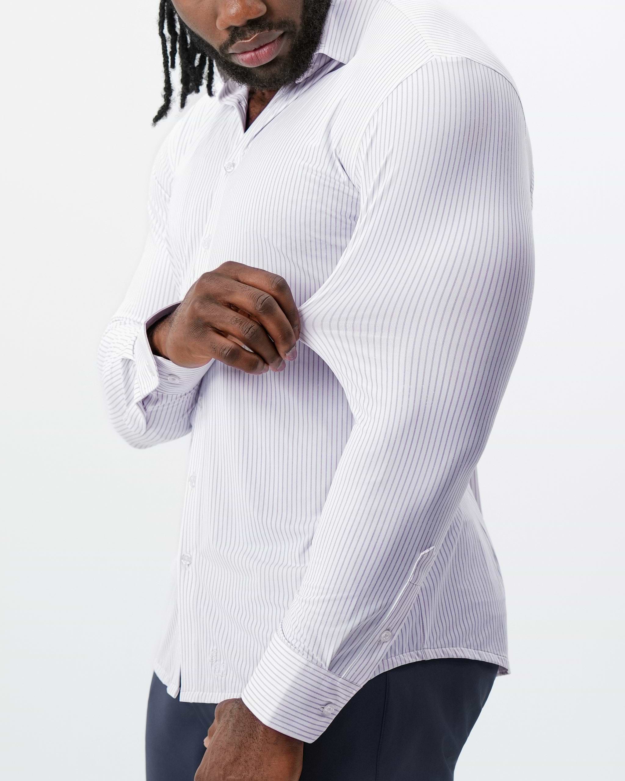 "The Arlington" Sport Shirt - White with Lilac Stripe
