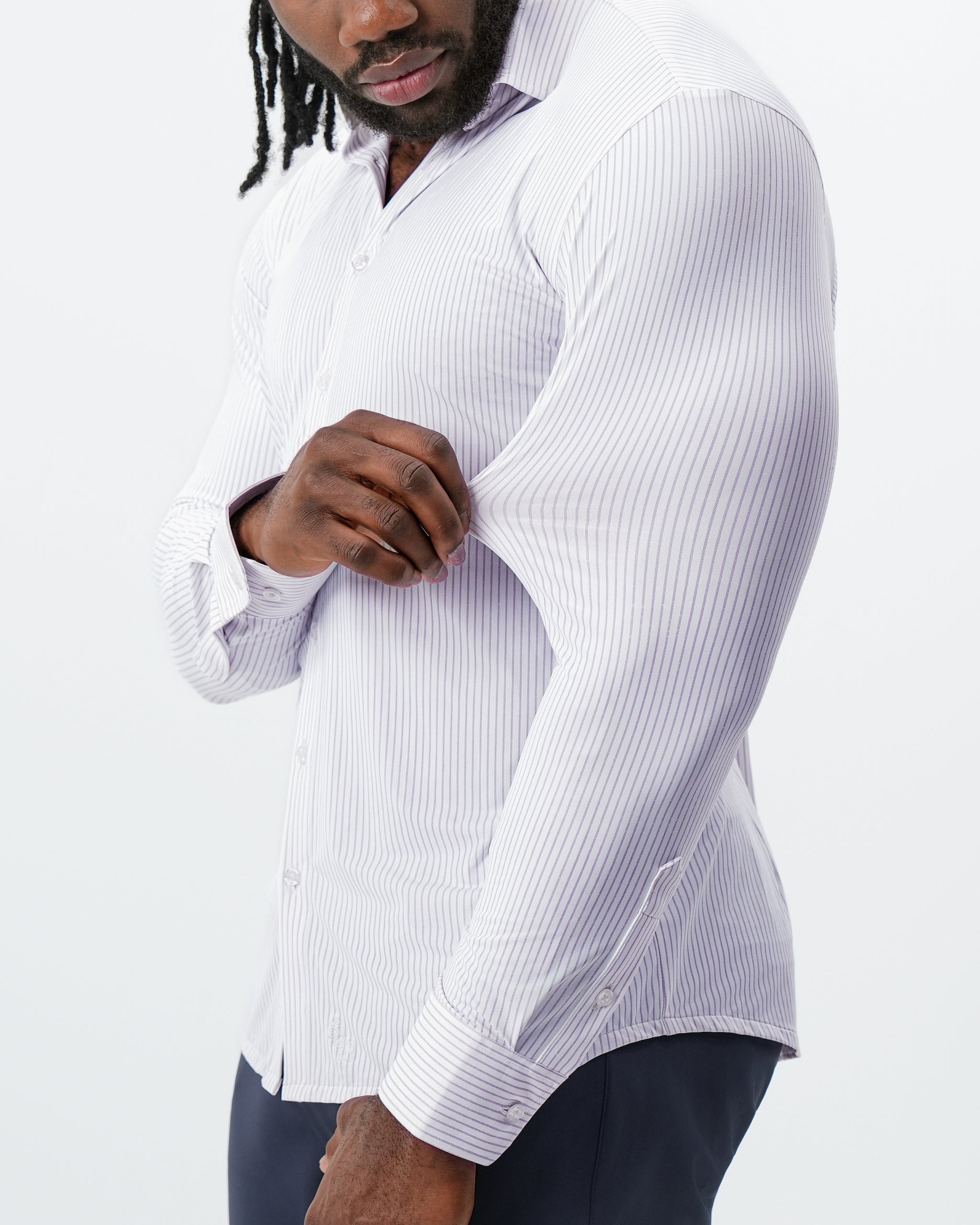 "The Arlington" Sport Shirt - White with Lilac Stripe