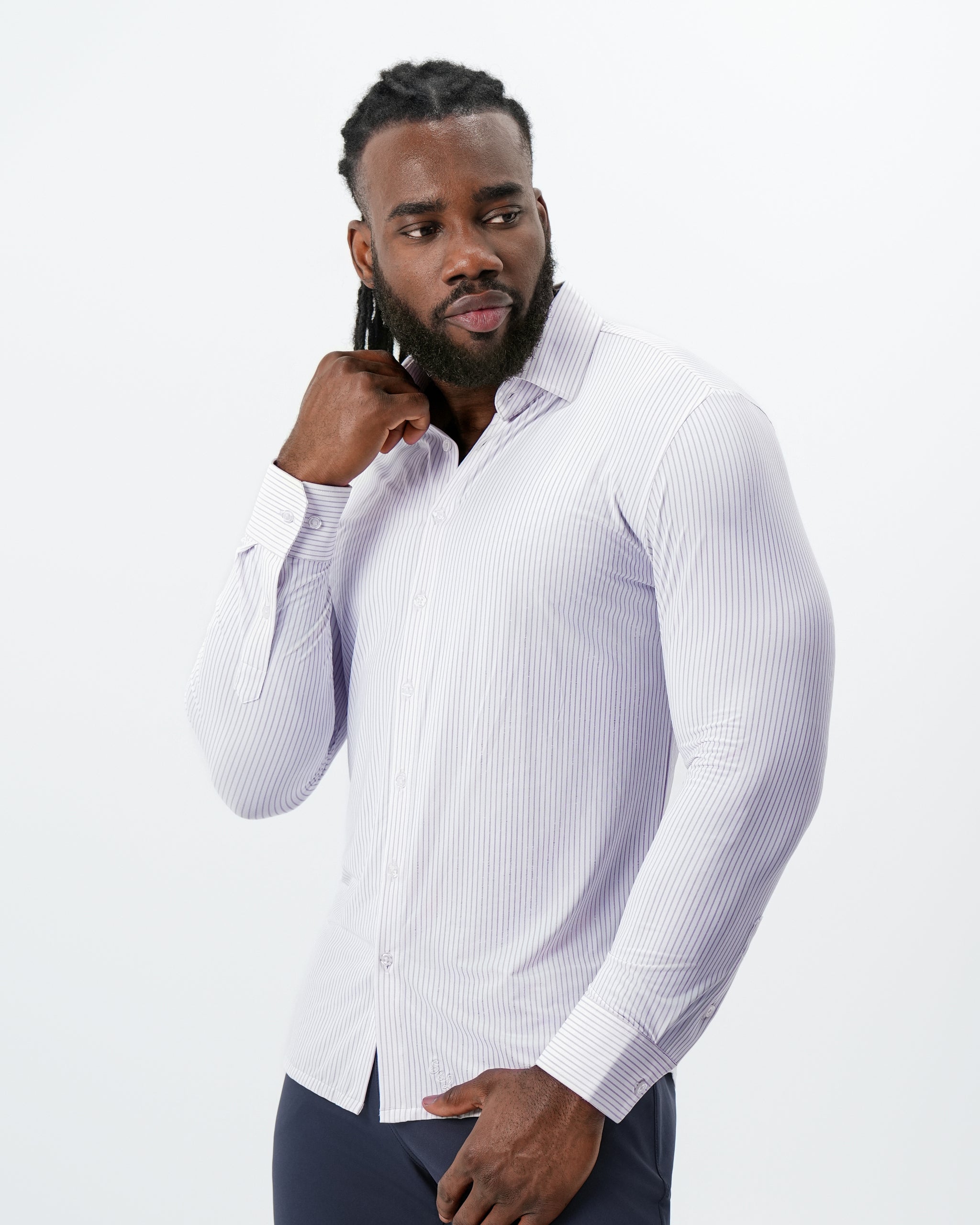 "The Arlington" Sport Shirt - White with Lilac Stripe