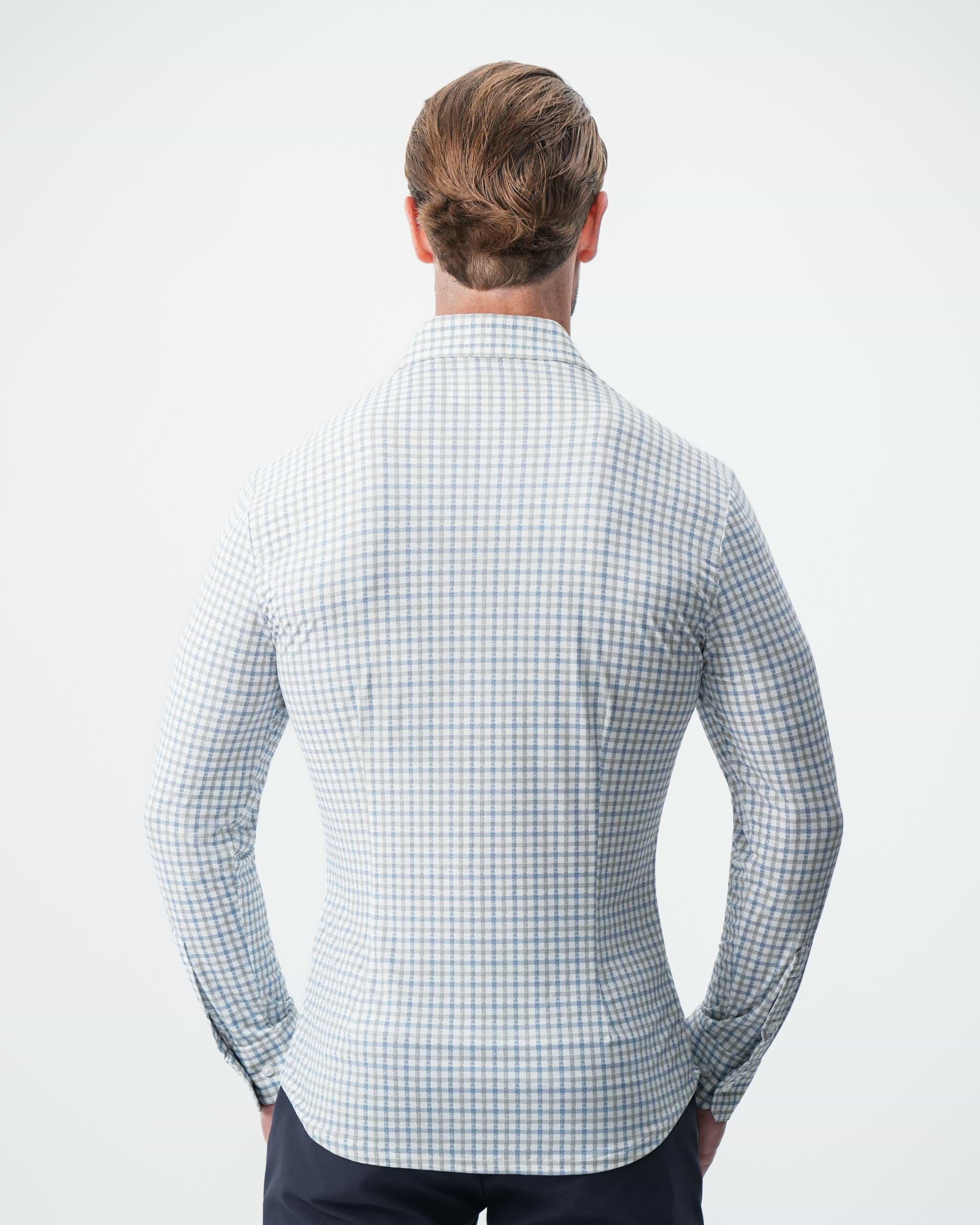 "The Dime" Sport Shirt - White, Grey & Light Blue Windowpane