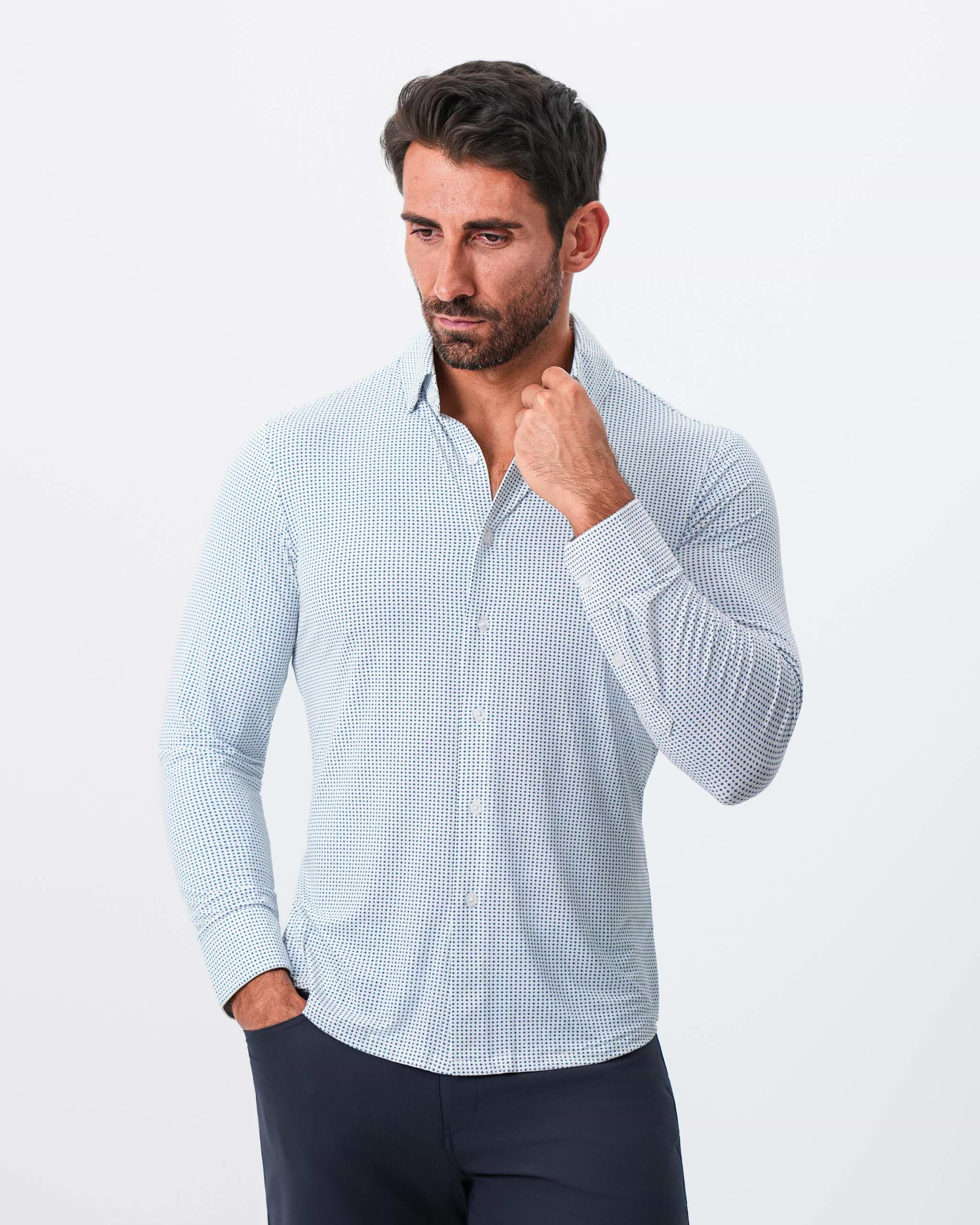 "The Guy" Sport Shirt - Navy & Light Blue Plus Print
