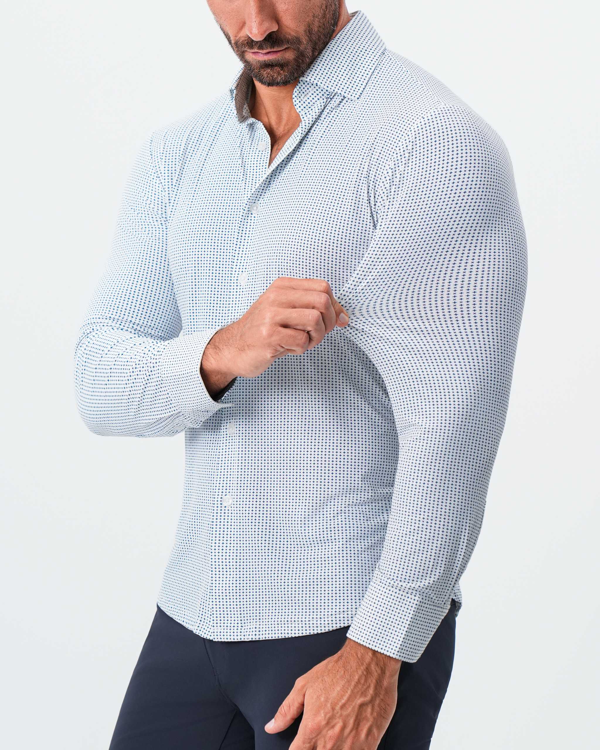 "The Guy" Sport Shirt - Navy & Light Blue Plus Print