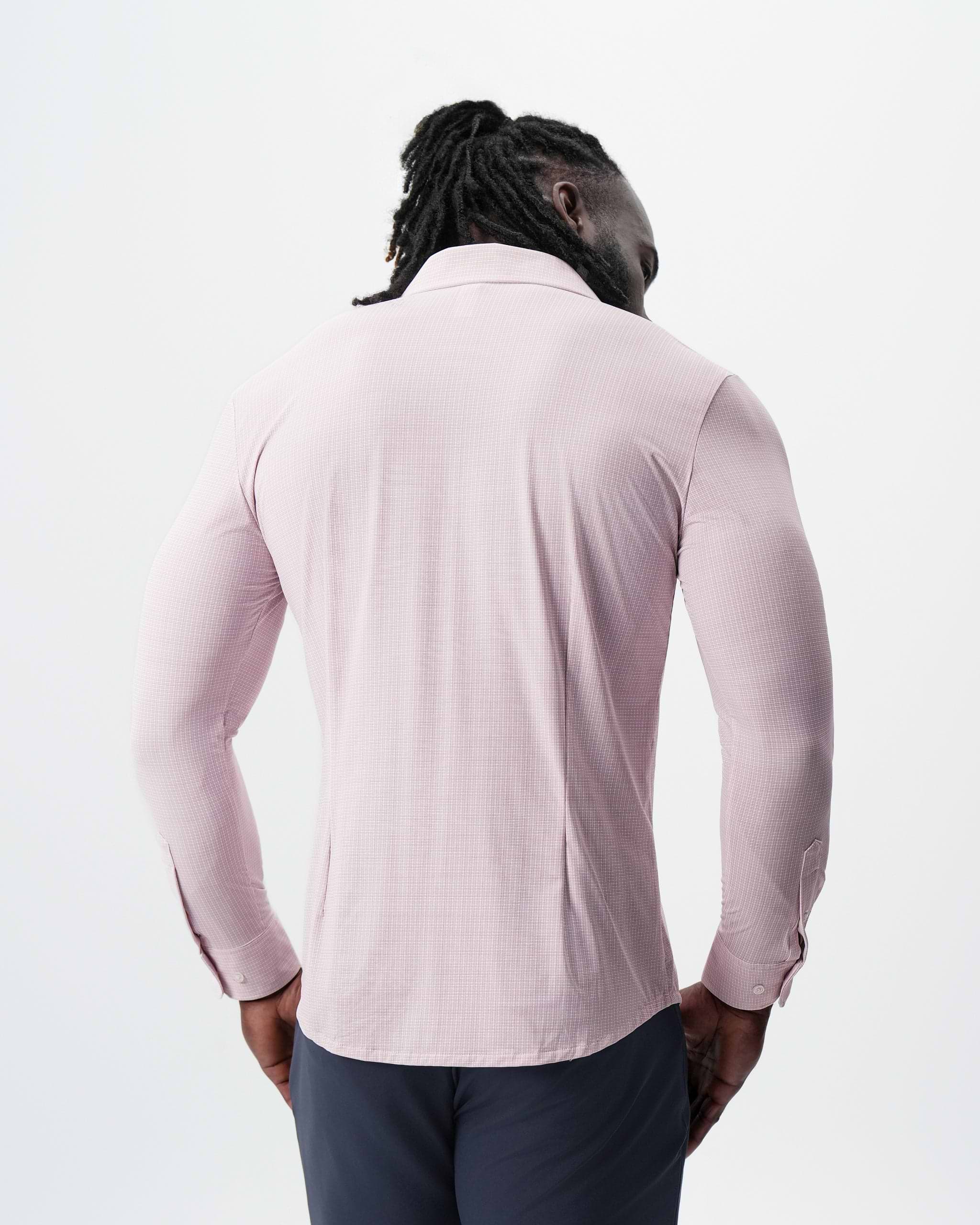 "The Portland" Sport Shirt - Light Pink with Light Blue Mini Check