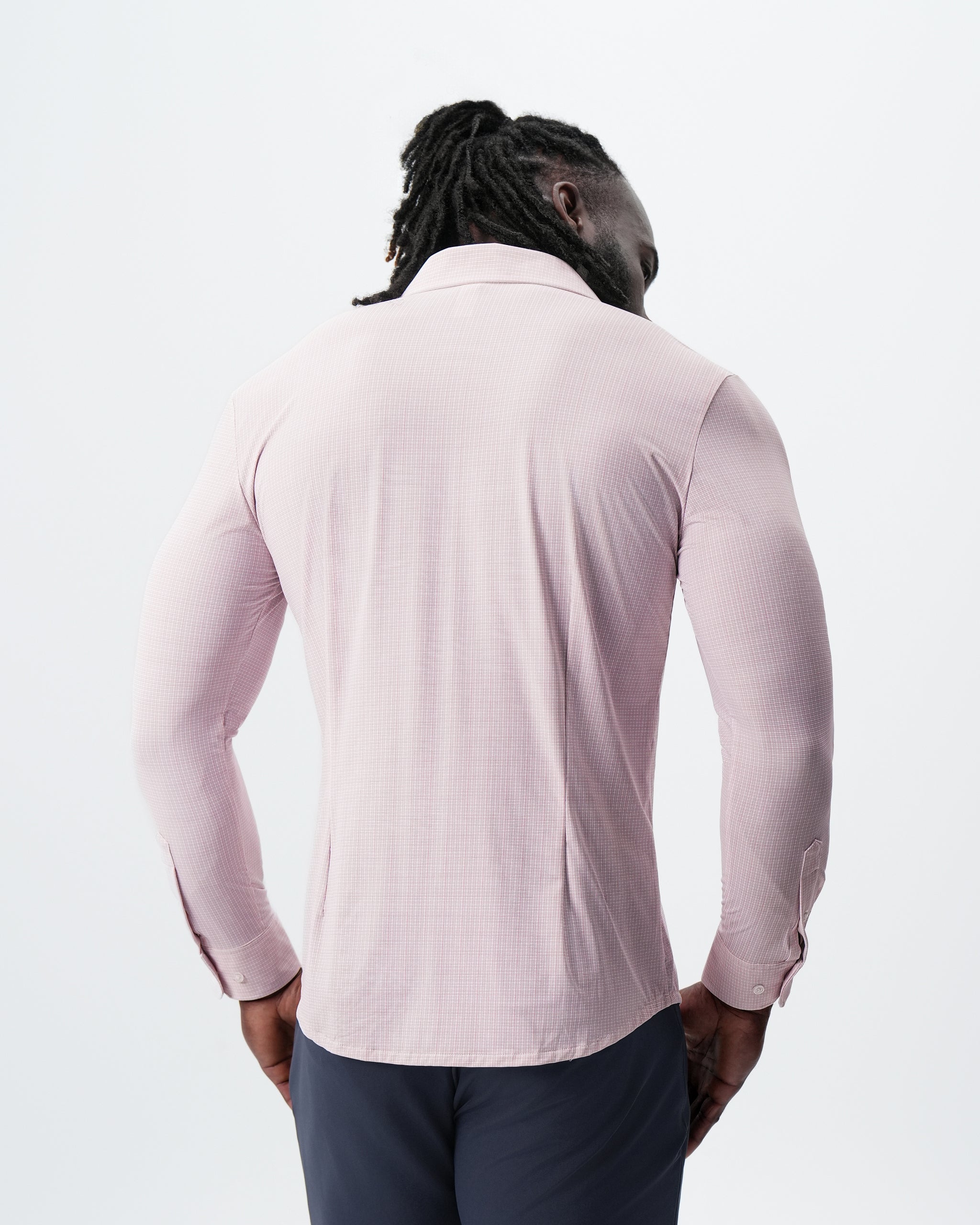 "The Portland" Sport Shirt - Light Pink with Light Blue Mini Check