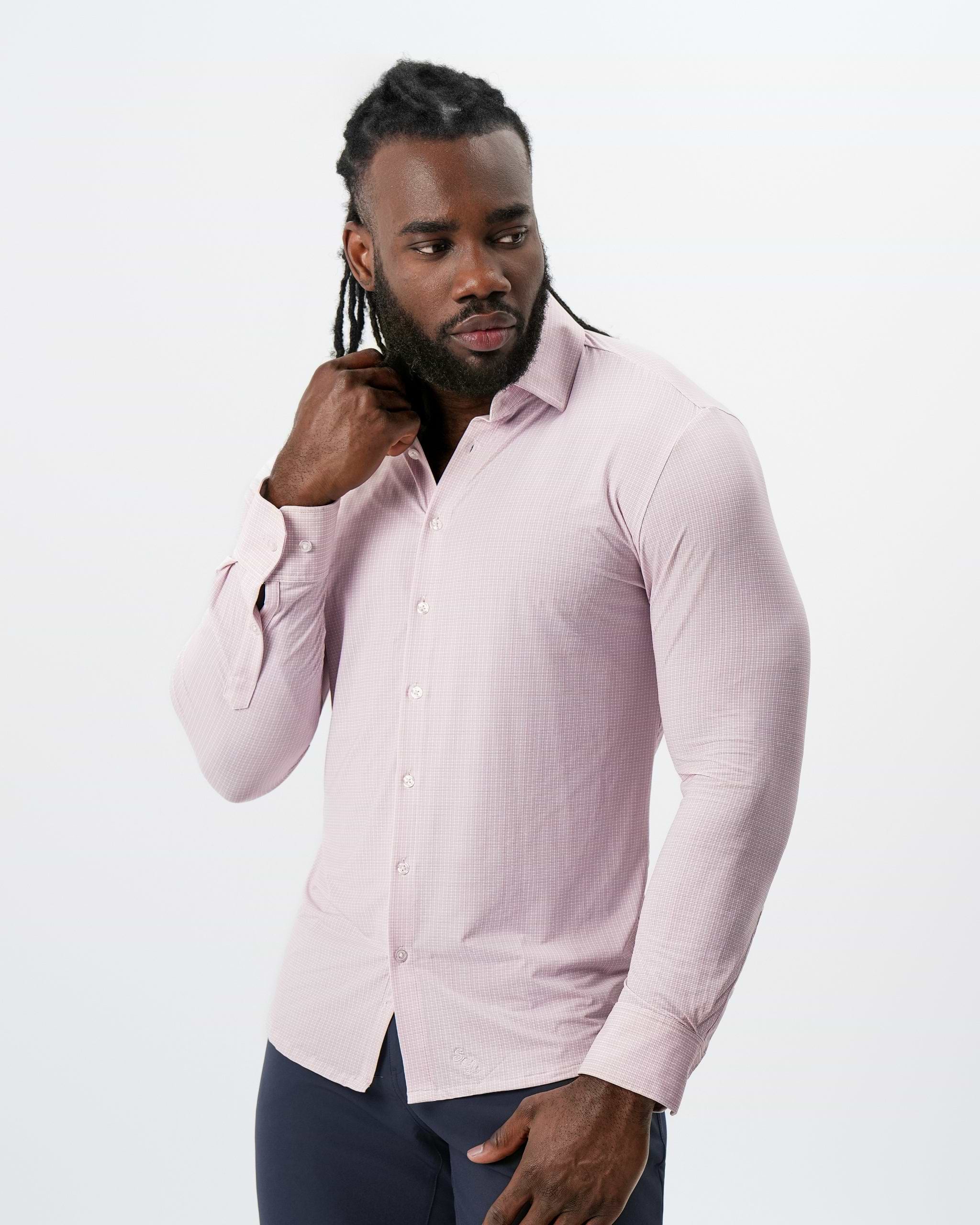 "The Portland" Sport Shirt - Light Pink with Light Blue Mini Check