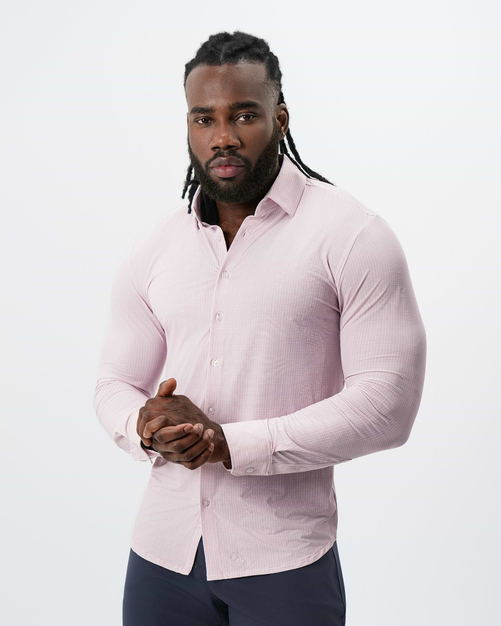 "The Portland" Sport Shirt - Light Pink with Light Blue Mini Check