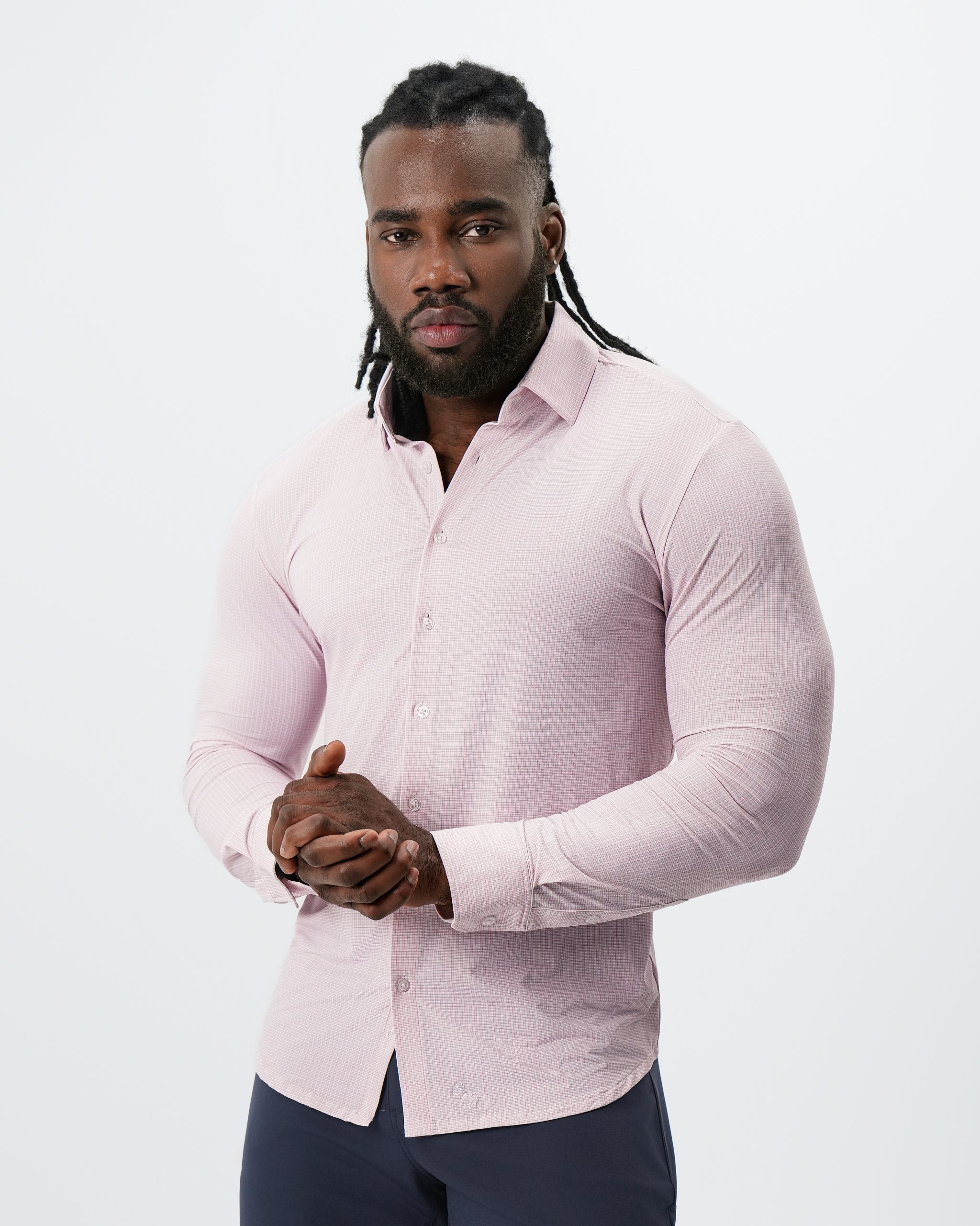 "The Portland" Sport Shirt - Light Pink with Light Blue Mini Check