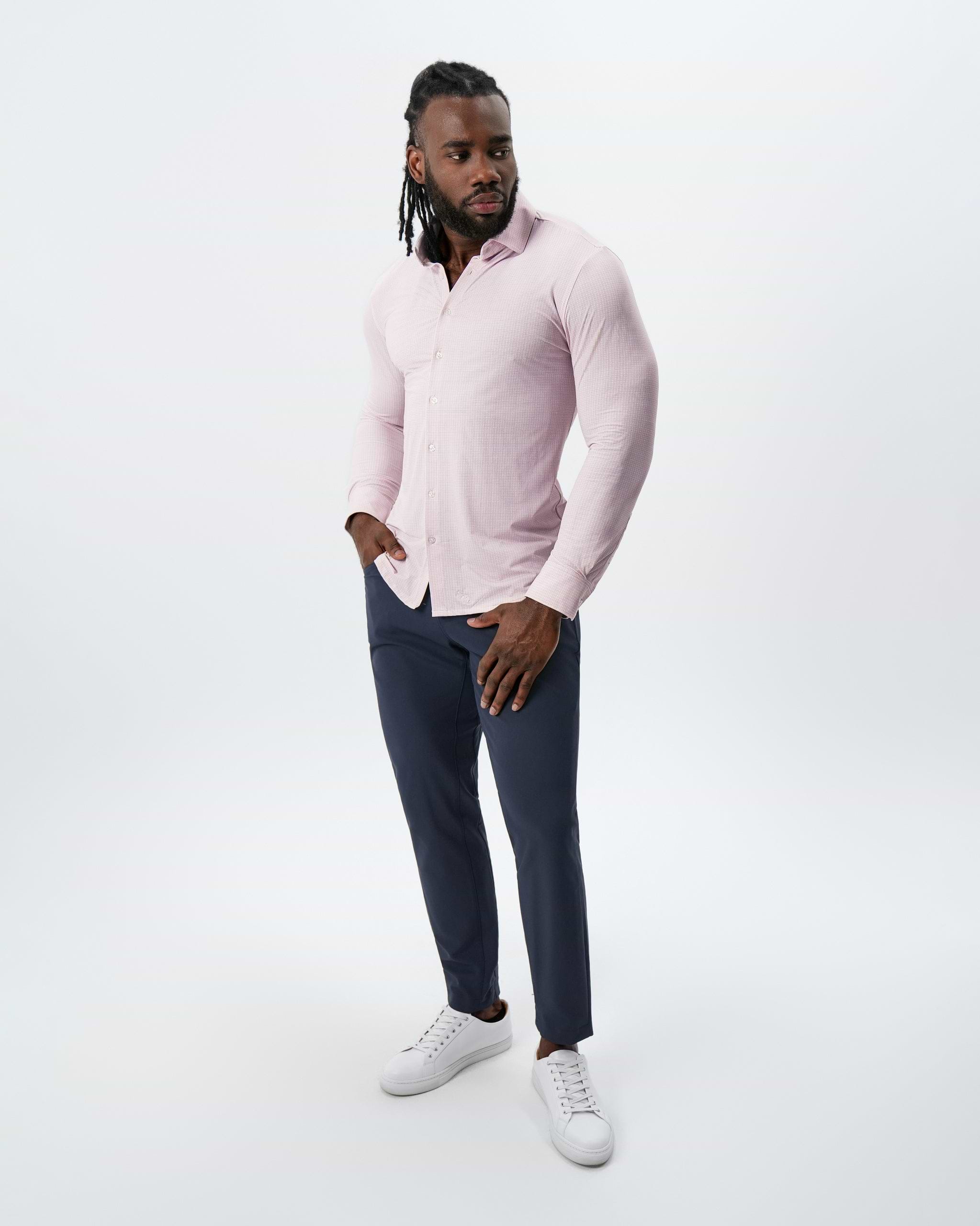 "The Portland" Sport Shirt - Light Pink with Light Blue Mini Check