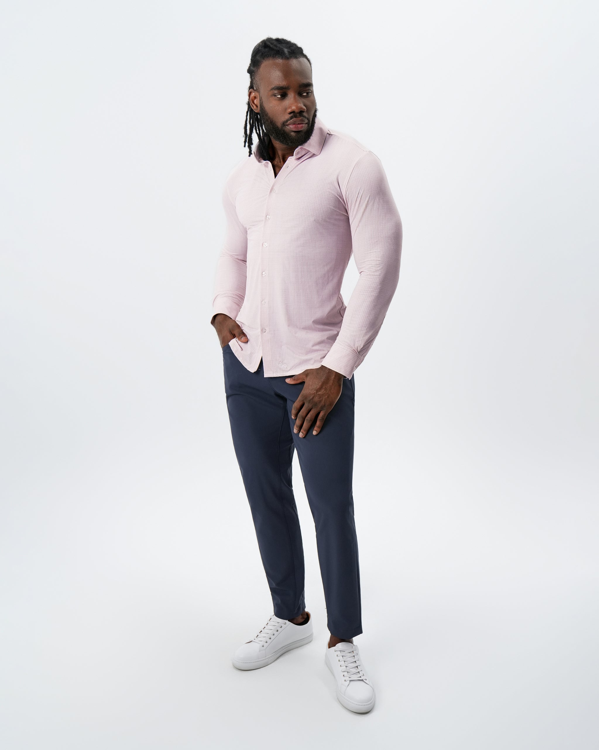 "The Portland" Sport Shirt - Light Pink with Light Blue Mini Check