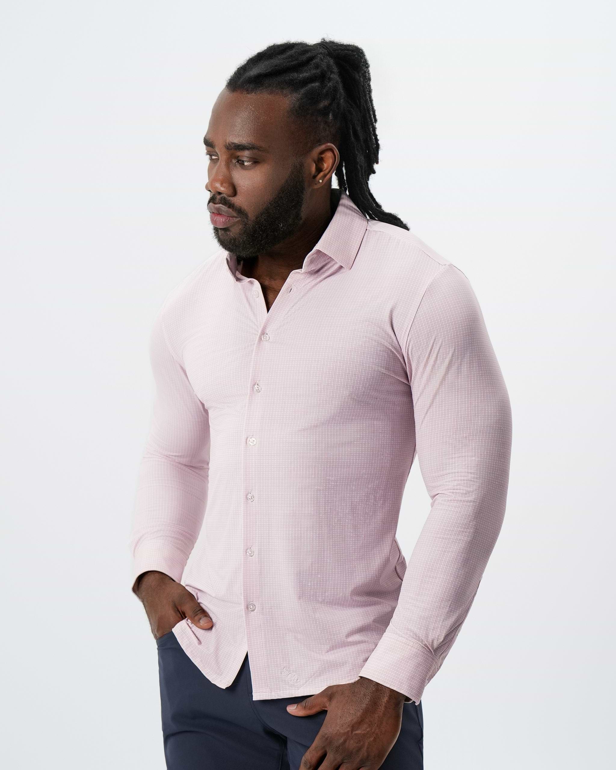 "The Portland" Sport Shirt - Light Pink with Light Blue Mini Check