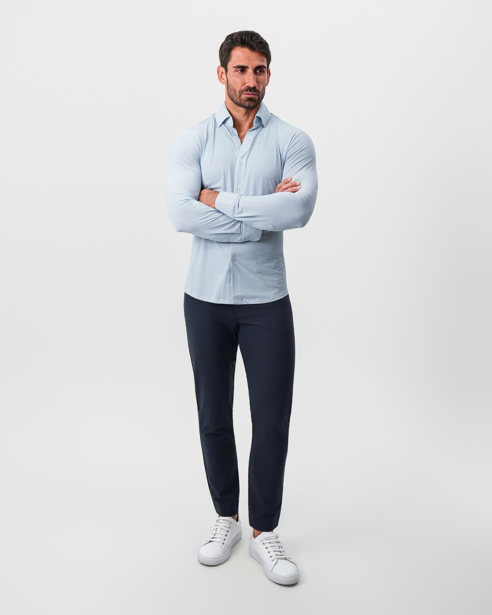 "The Wesley" Sport Shirt - Geo Light Blue & White Diamond