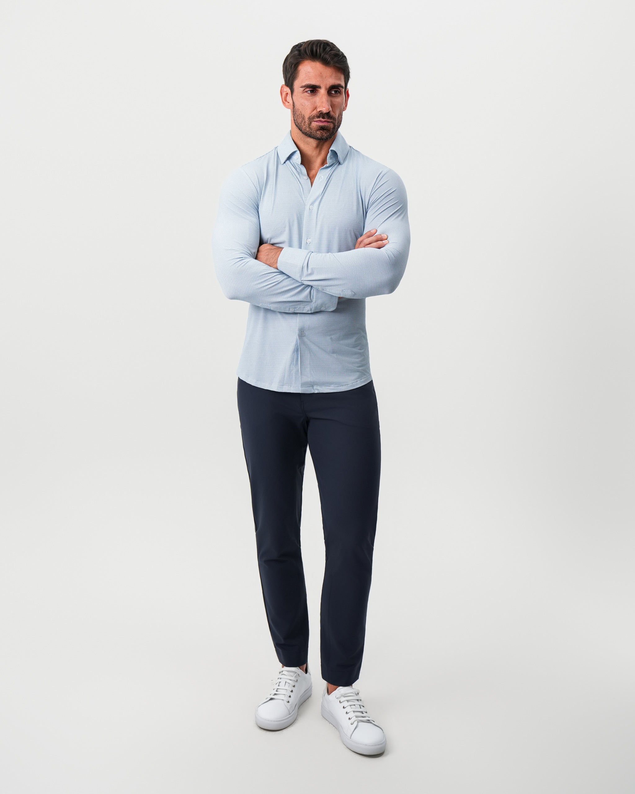 "The Wesley" Sport Shirt - Geo Light Blue & White Diamond
