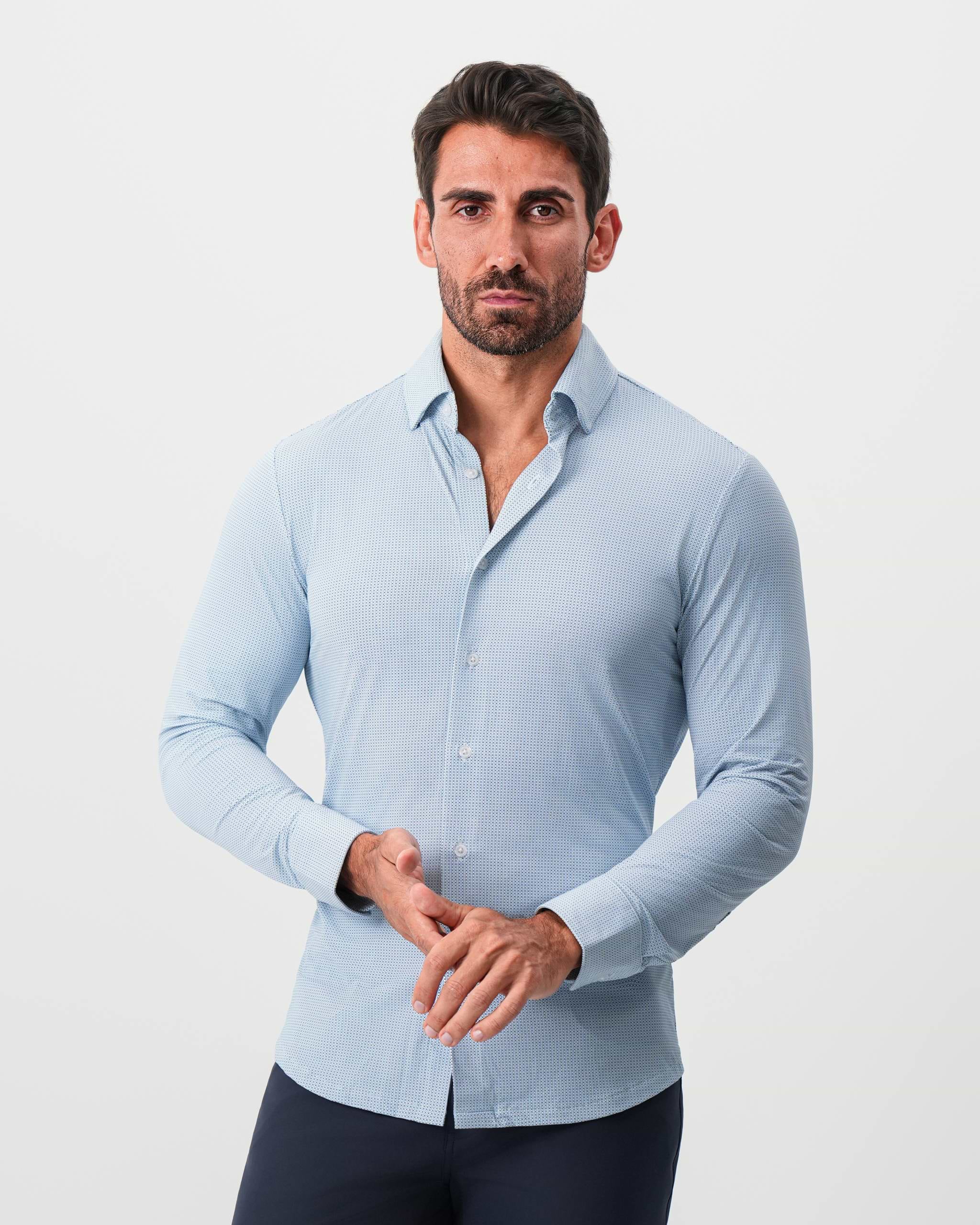 "The Wesley" Sport Shirt - Geo Light Blue & White Diamond