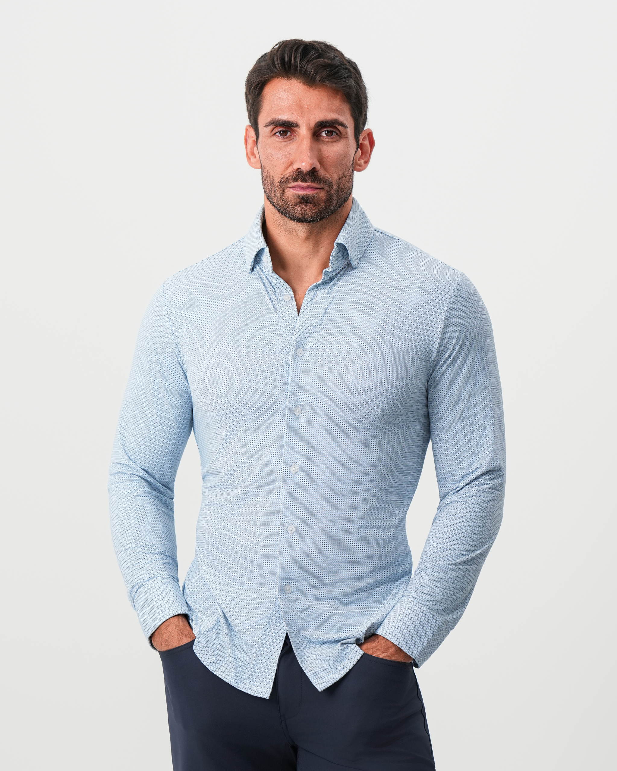 "The Wesley" Sport Shirt - Geo Light Blue & White Diamond
