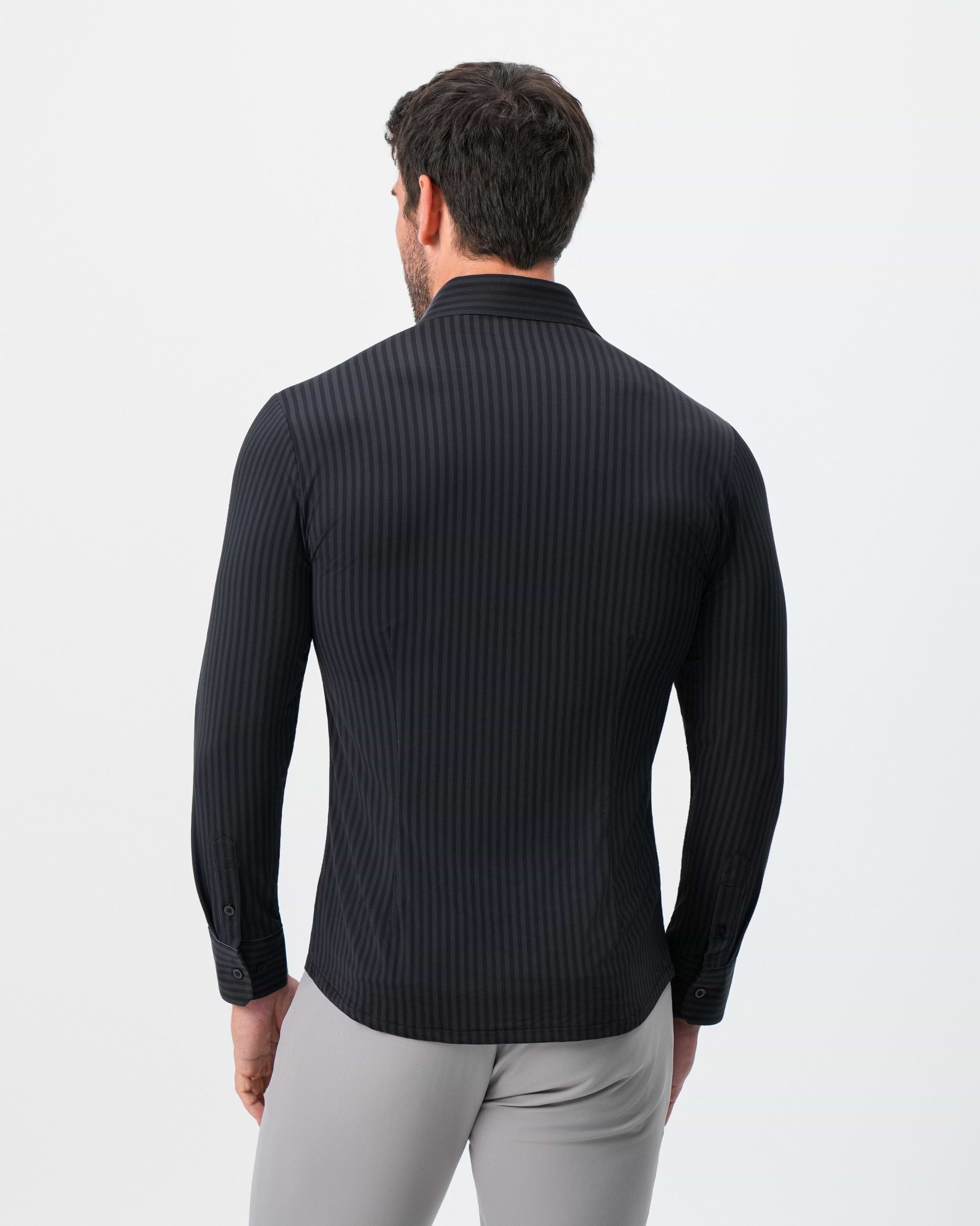 "The Hartley" Sport Shirt - Black & Grey Bengal Stripe