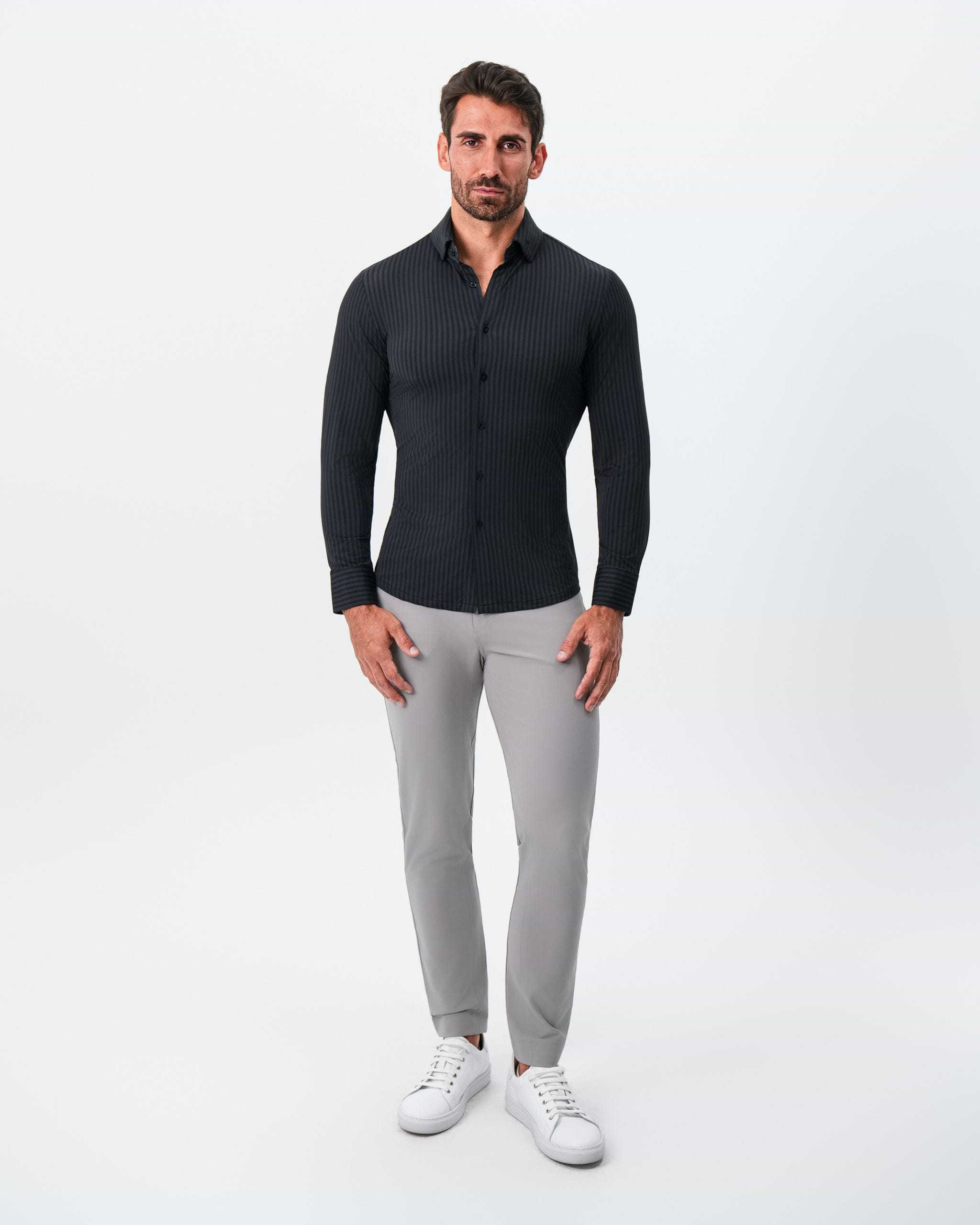 "The Hartley" Sport Shirt - Black & Grey Bengal Stripe
