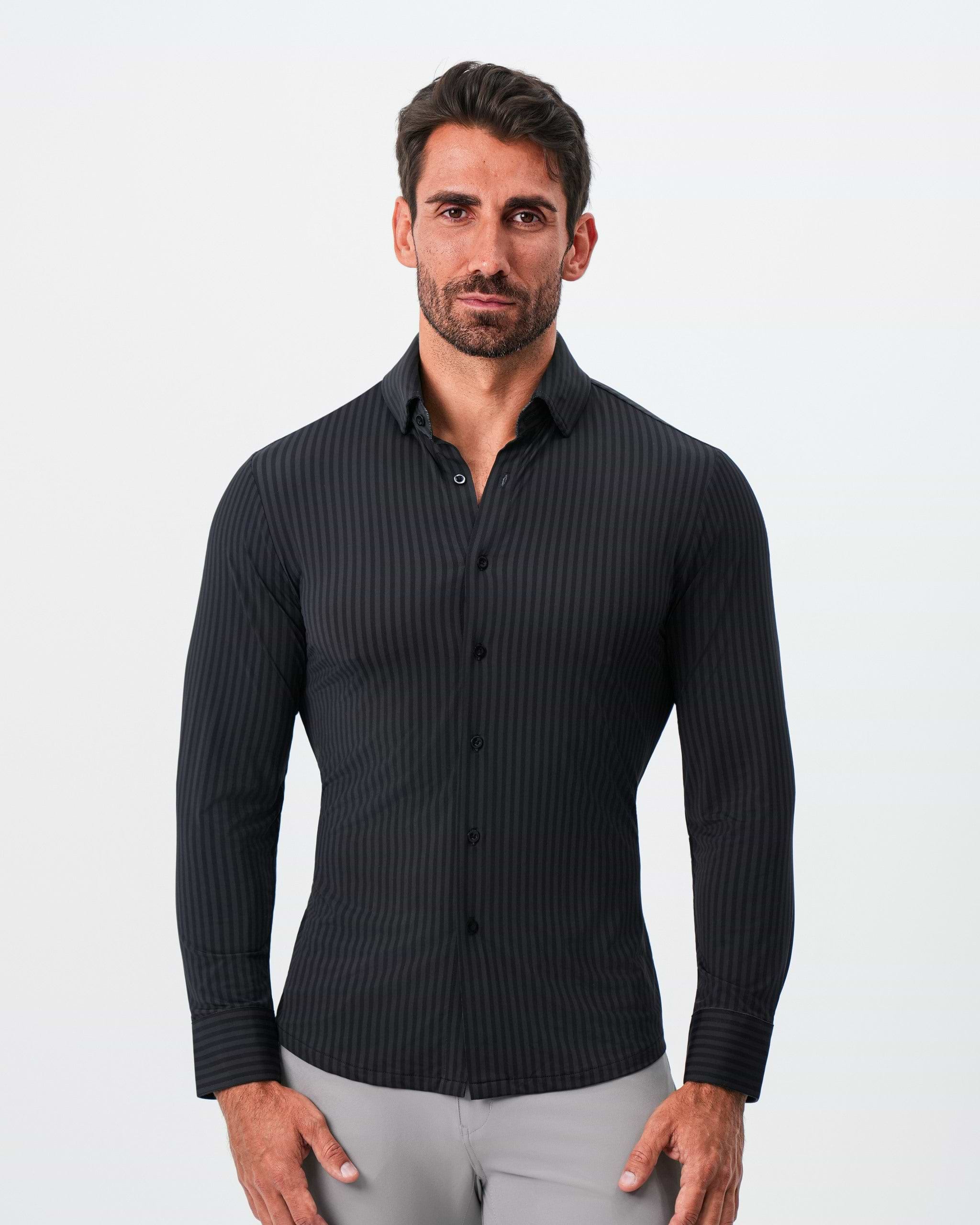 "The Hartley" Sport Shirt - Black & Grey Bengal Stripe