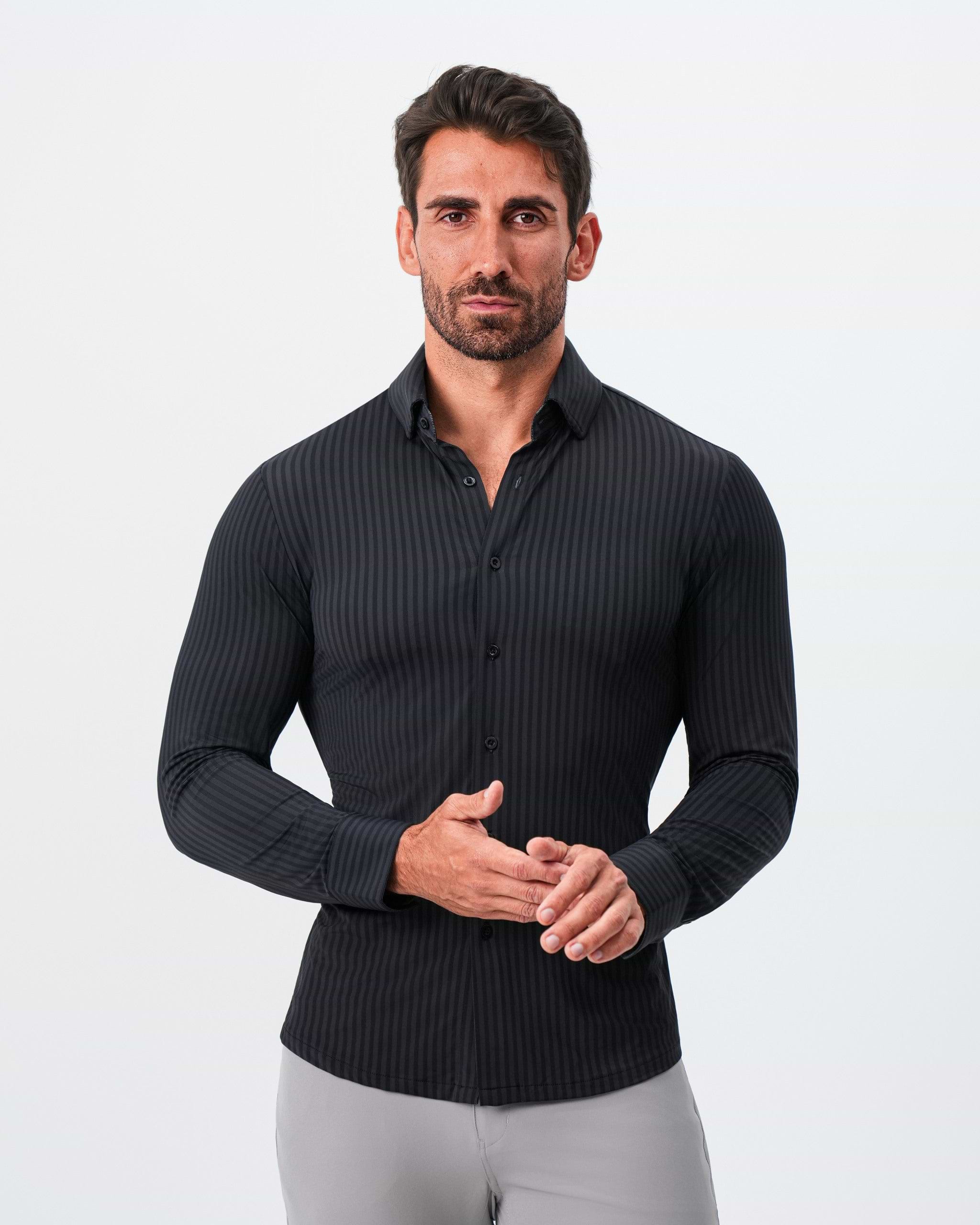 "The Hartley" Sport Shirt - Black & Grey Bengal Stripe