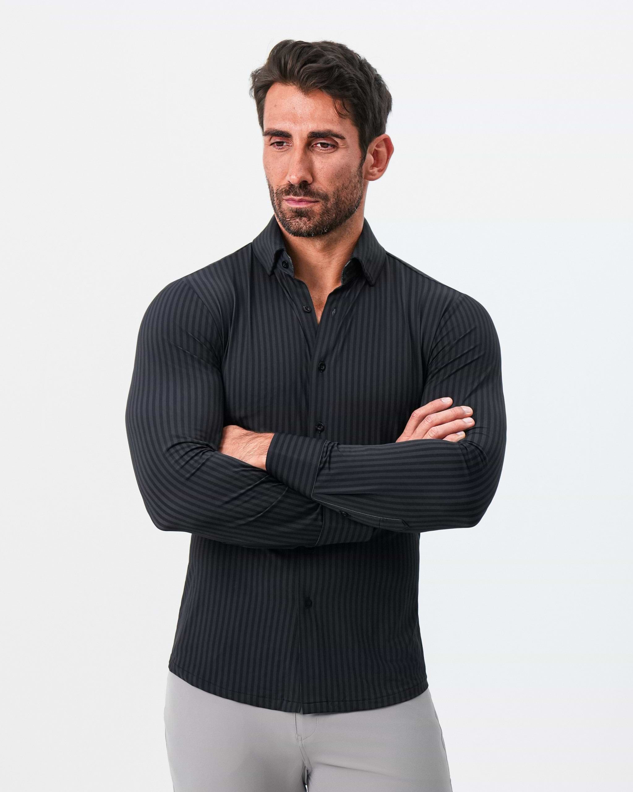 "The Hartley" Sport Shirt - Black & Grey Bengal Stripe