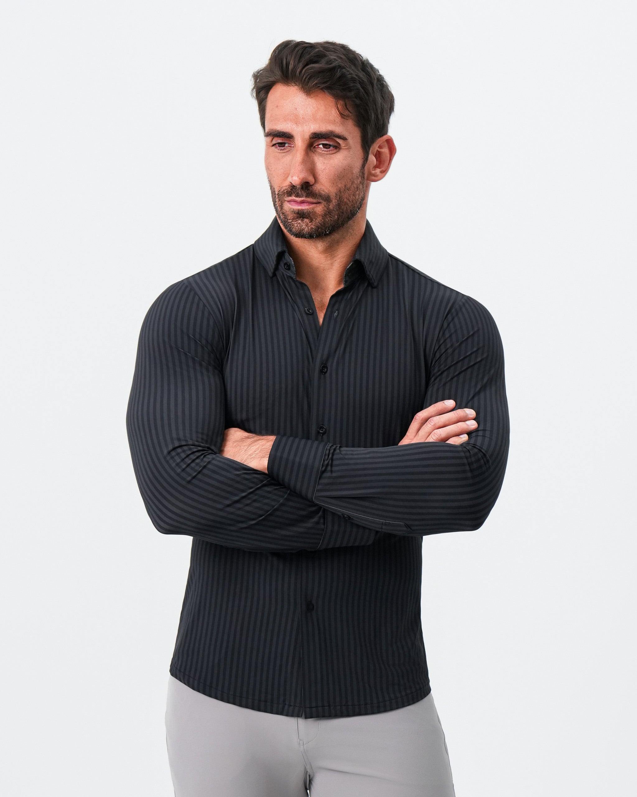 "The Hartley" Sport Shirt - Black & Grey Bengal Stripe