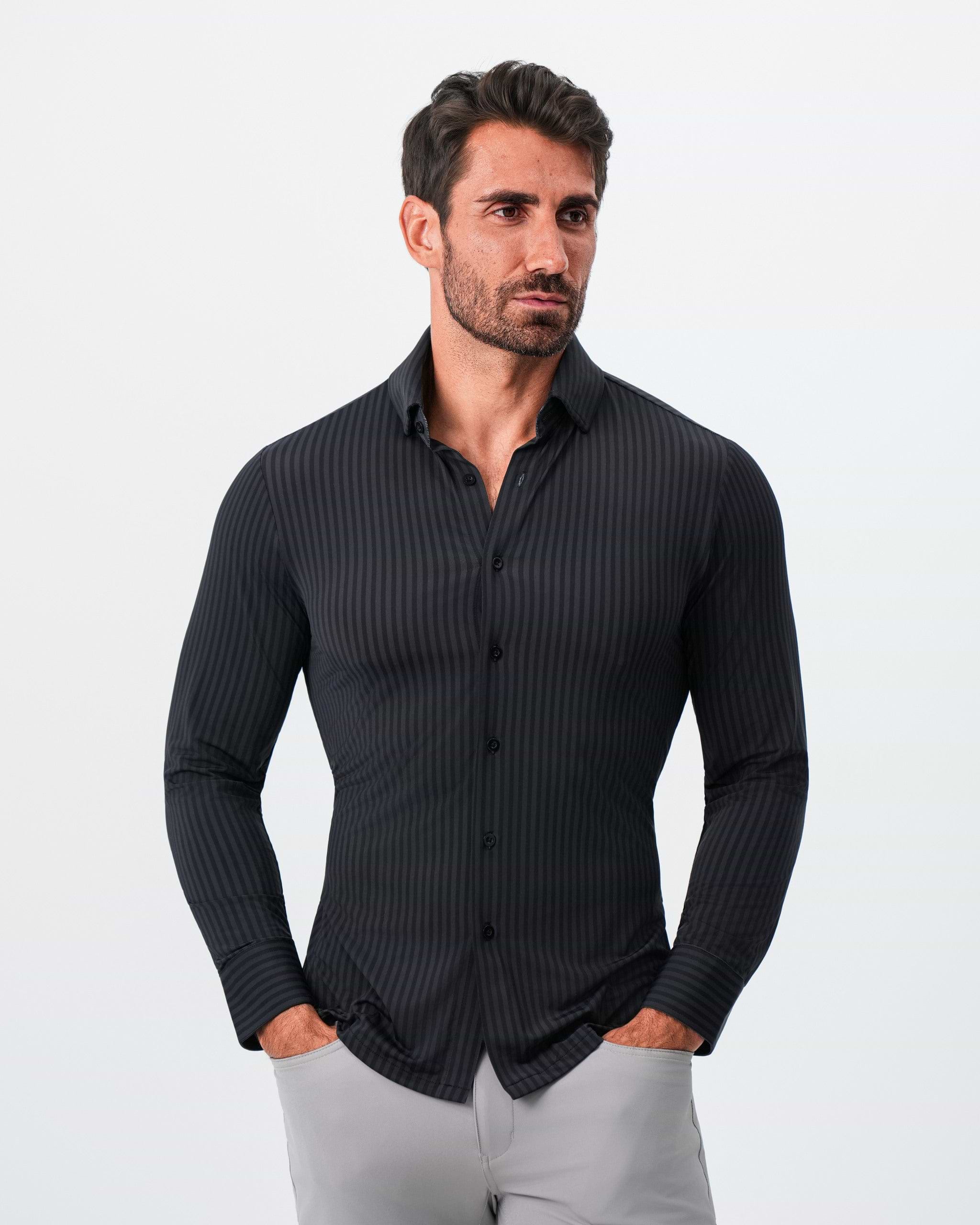 "The Hartley" Sport Shirt - Black & Grey Bengal Stripe