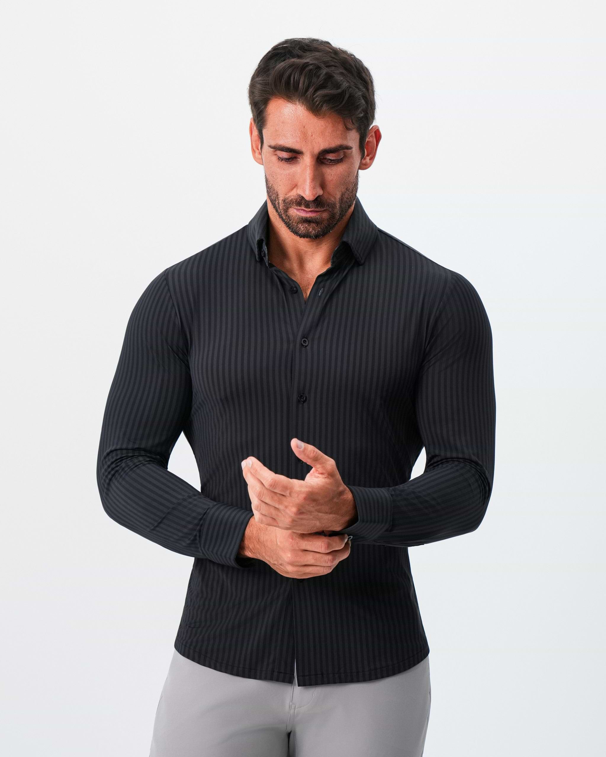 "The Hartley" Sport Shirt - Black & Grey Bengal Stripe