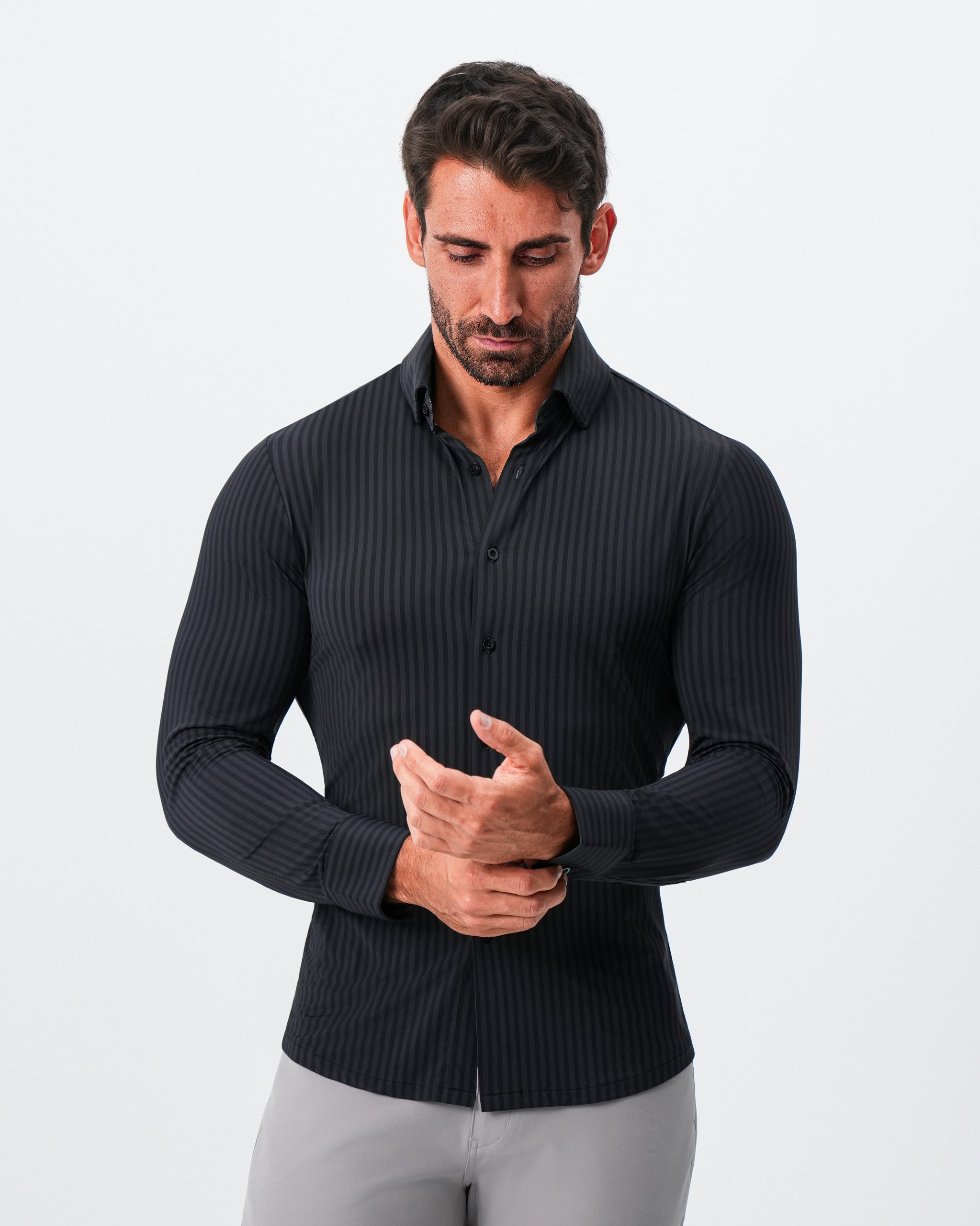 "The Hartley" Sport Shirt - Black & Grey Bengal Stripe
