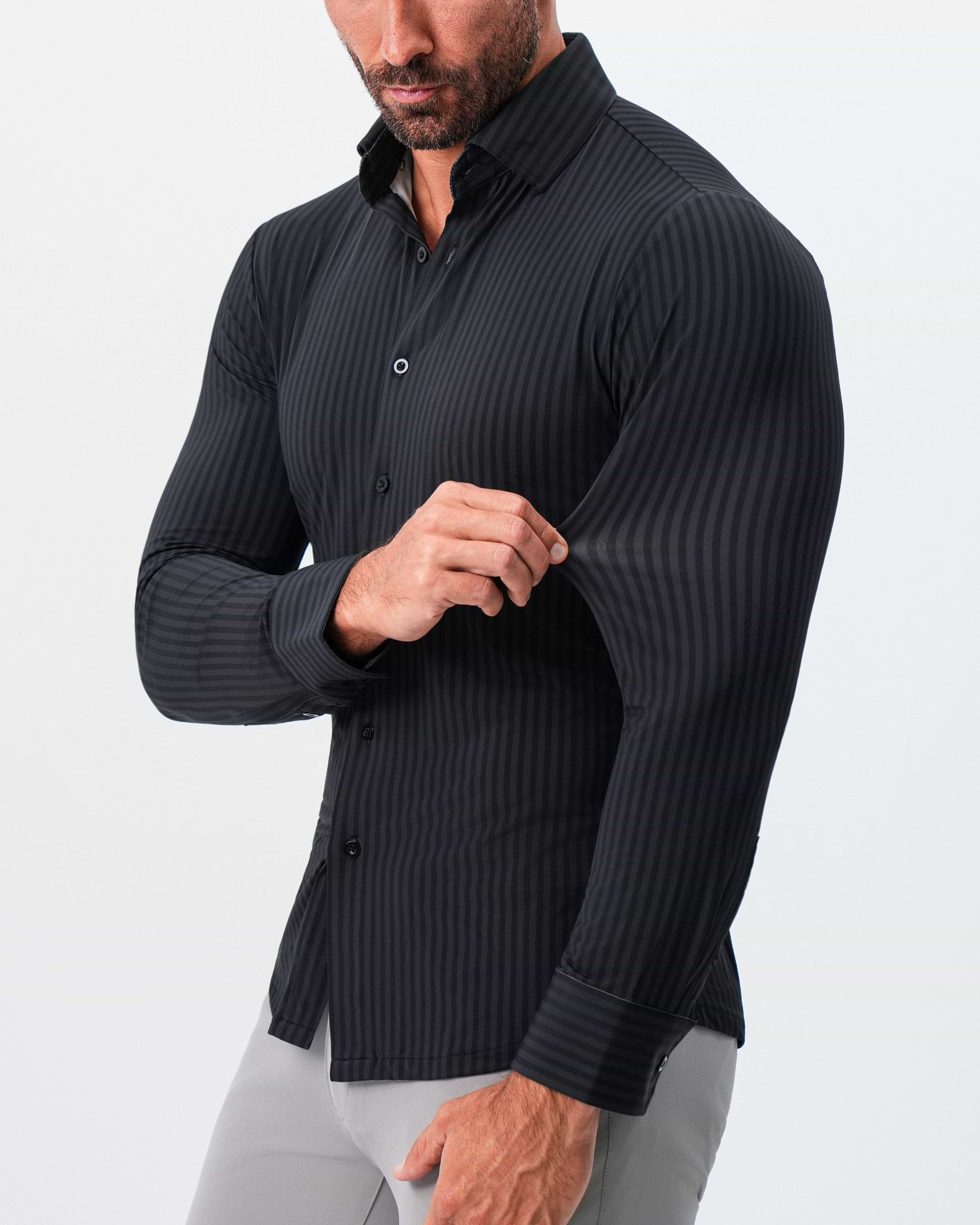 "The Hartley" Sport Shirt - Black & Grey Bengal Stripe