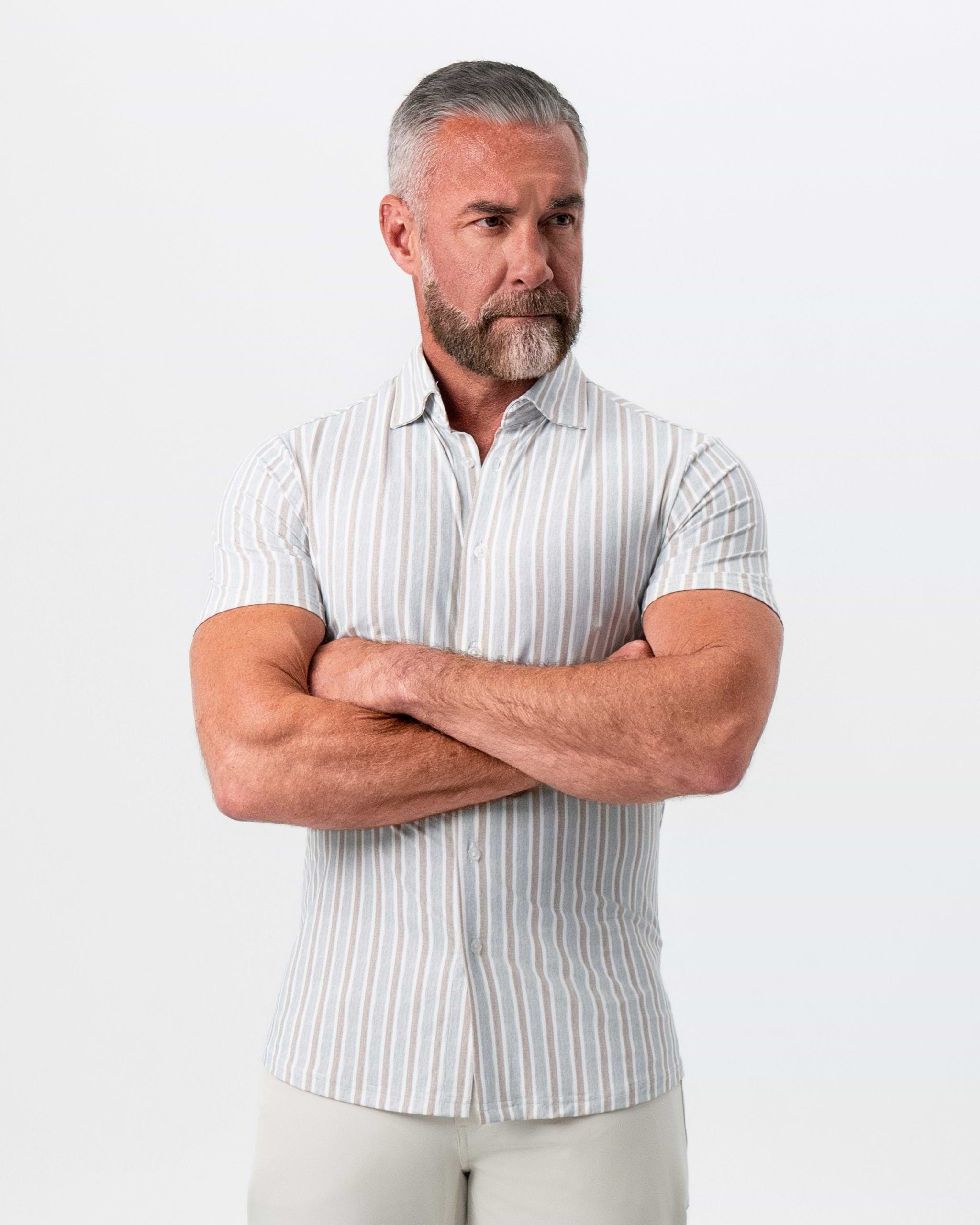 "The Maui" Light Blue & Brown Stripe