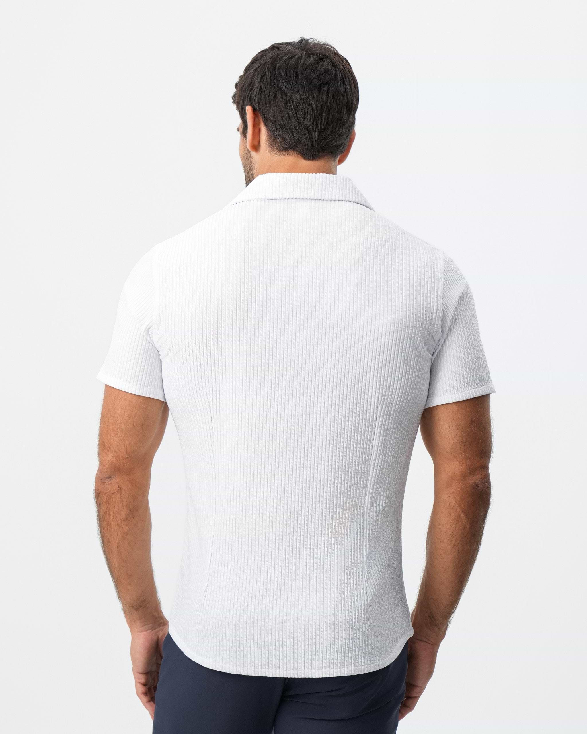Seersucker Short Sleeve Button Down - White