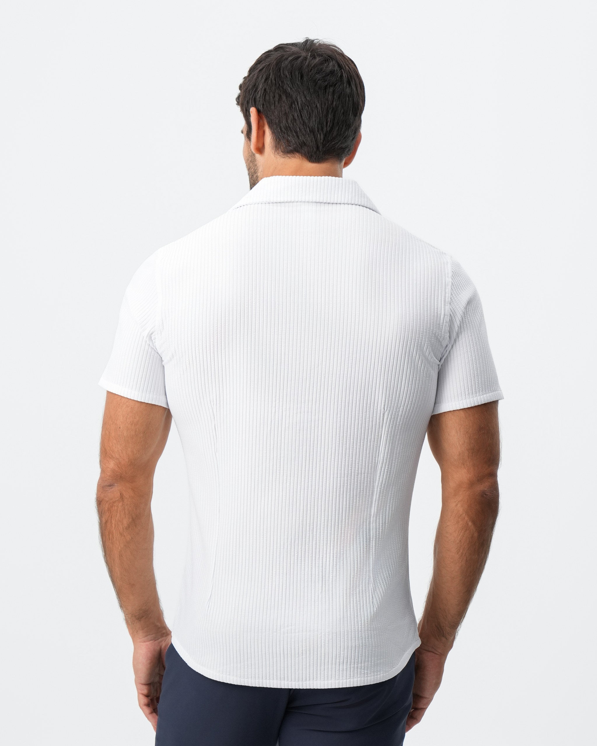 Seersucker Short Sleeve Button Down - White