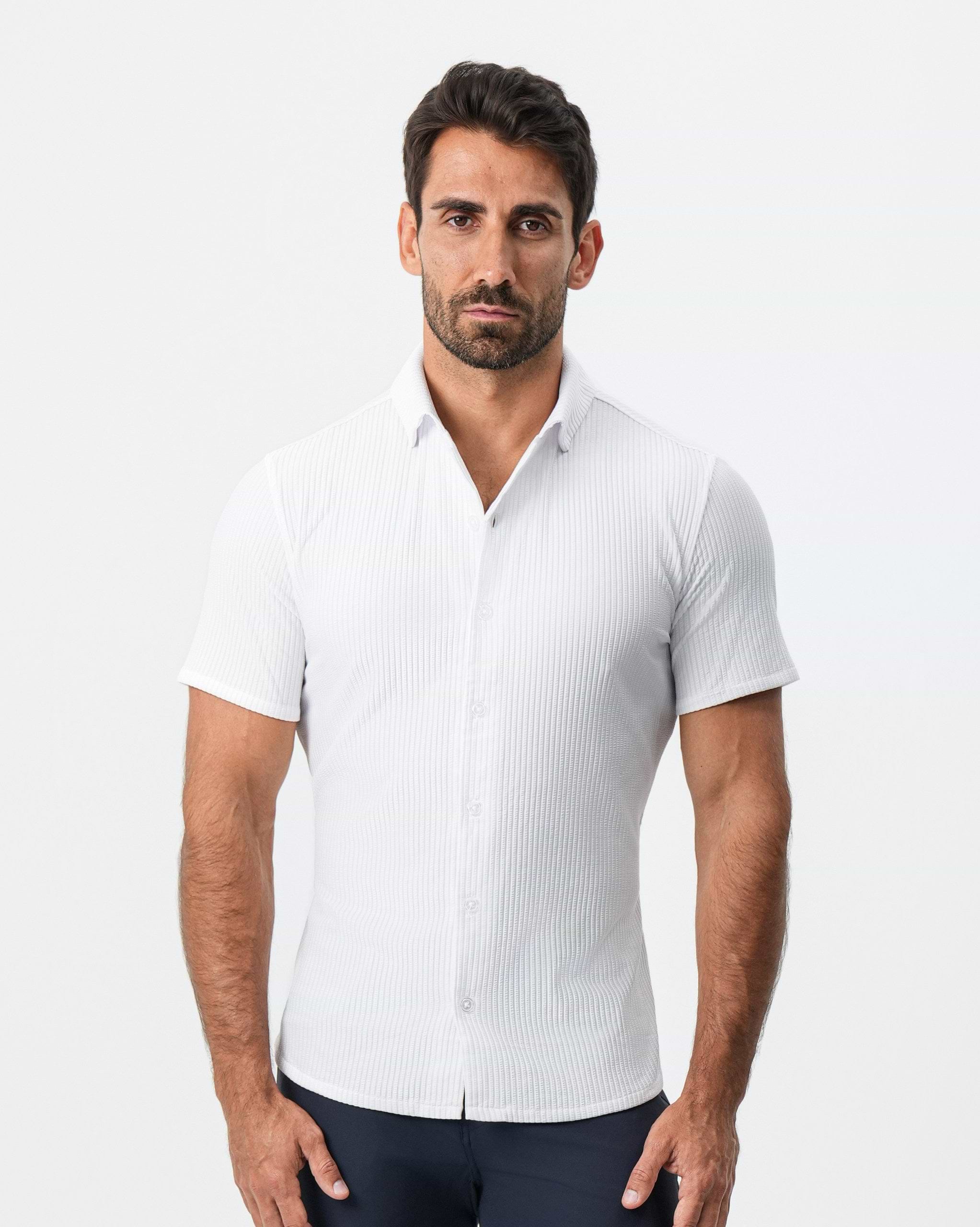 Seersucker Short Sleeve Button Down - White