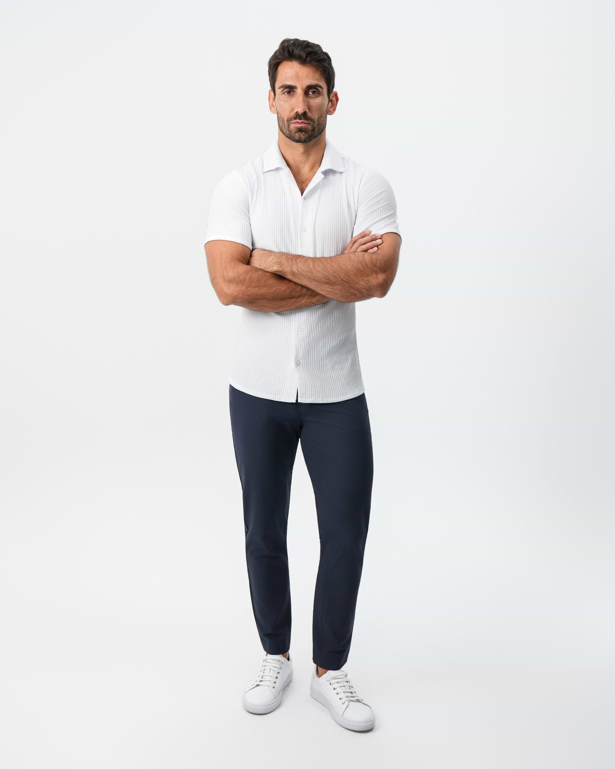Seersucker Short Sleeve Button Down - White