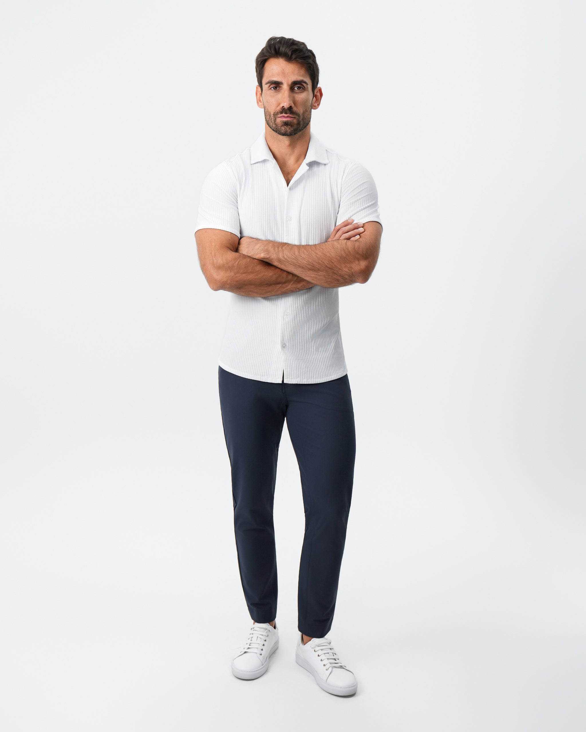 Seersucker Short Sleeve Button Down - White