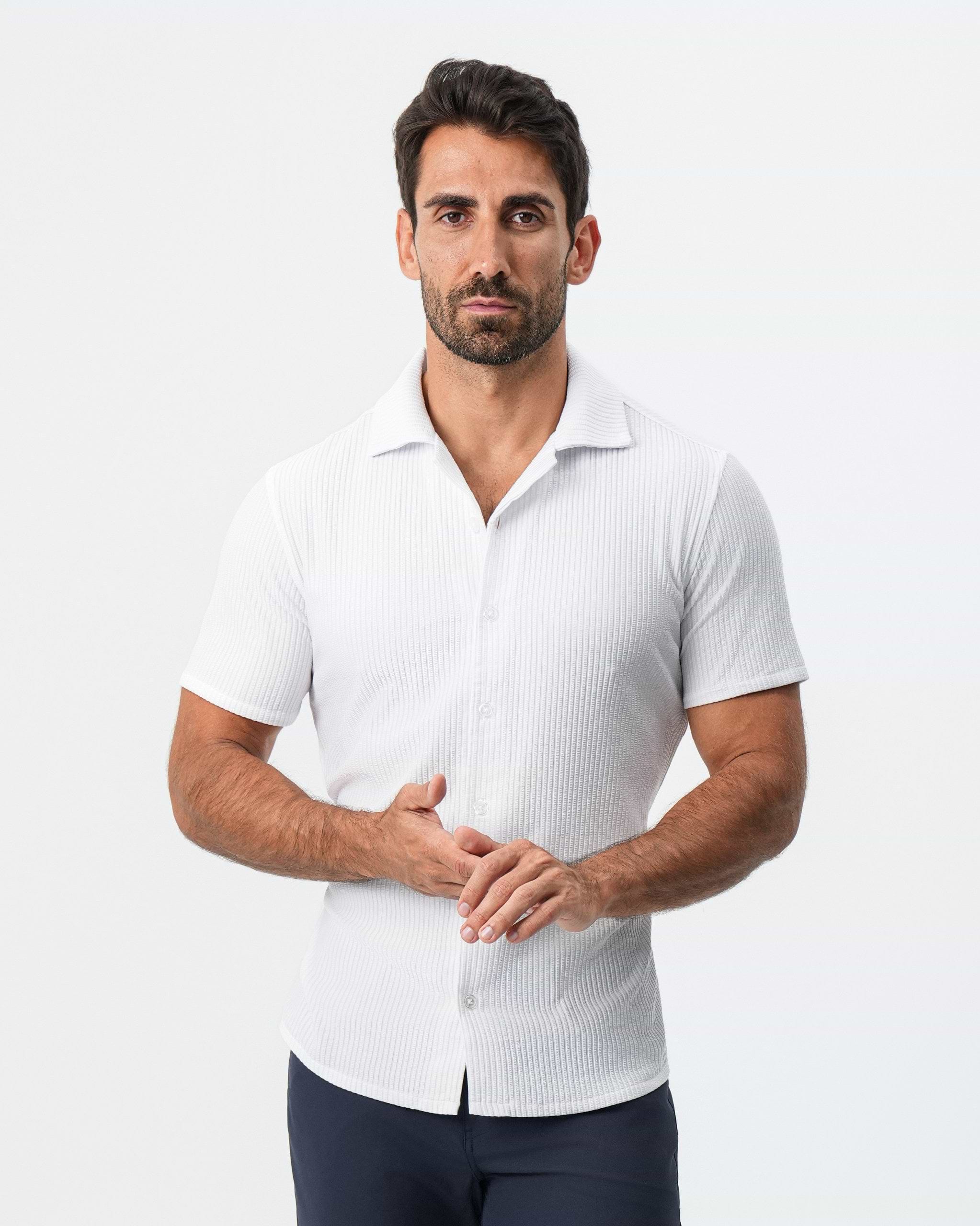 Seersucker Short Sleeve Button Down - White