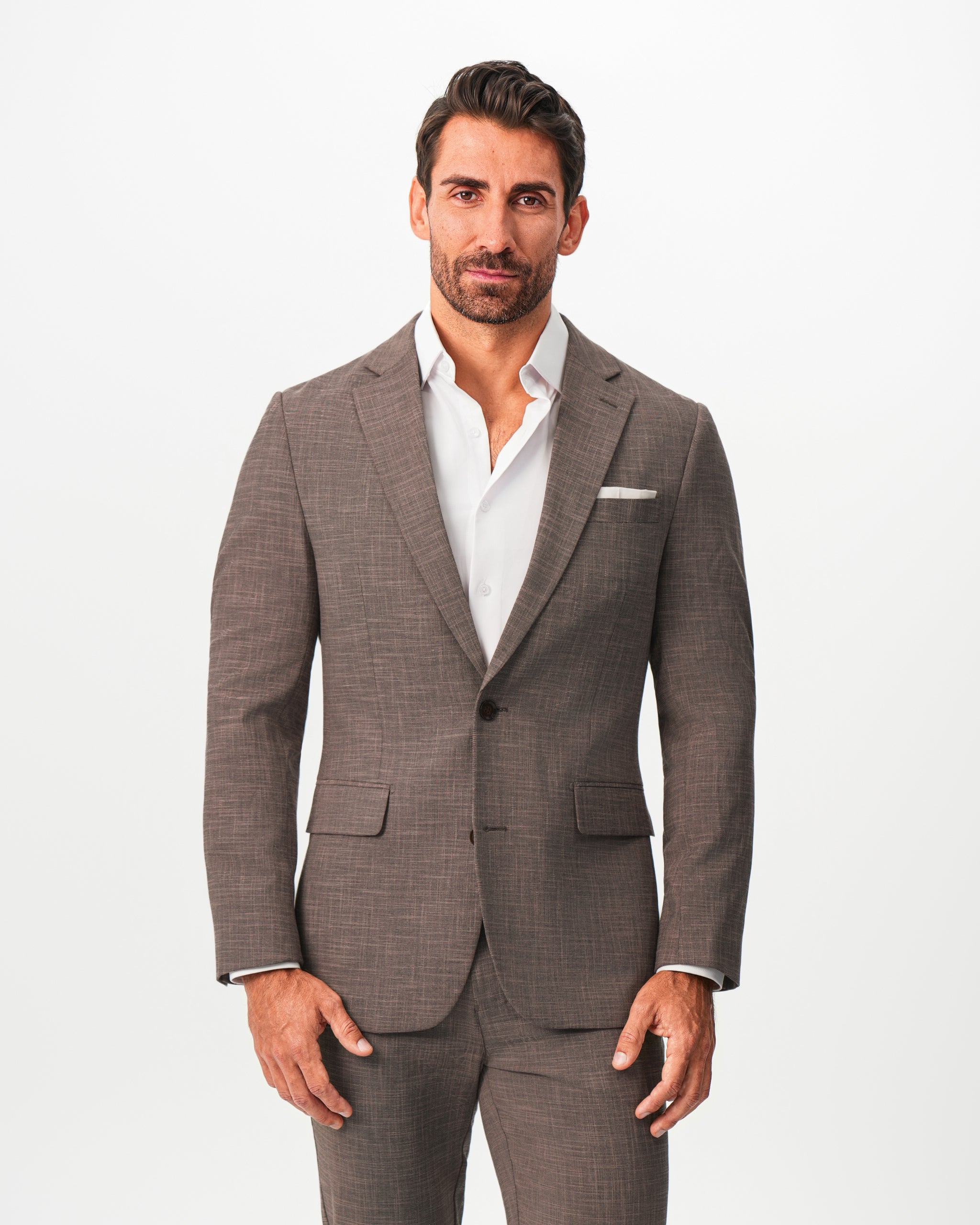 Athletic Fit Stretch Suit - Ash Brown Crosshatch