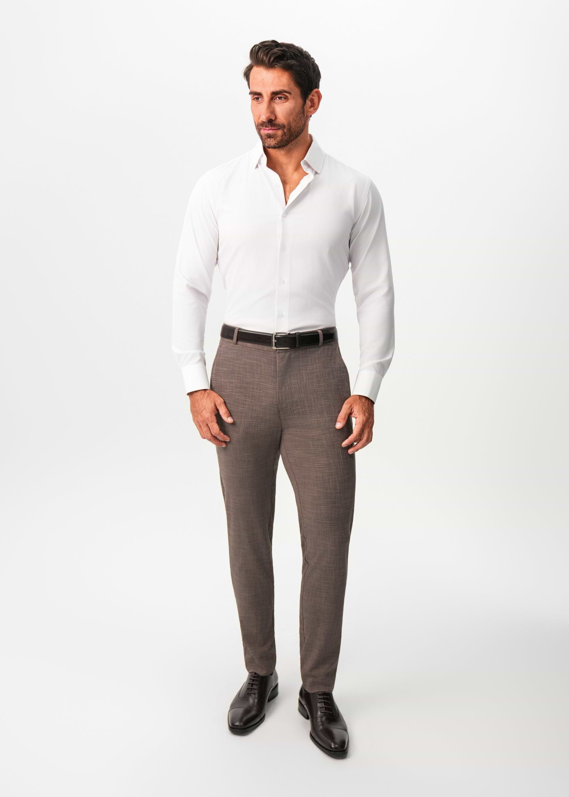 Athletic Fit Stretch Suit Pants - Ash Brown Crosshatch