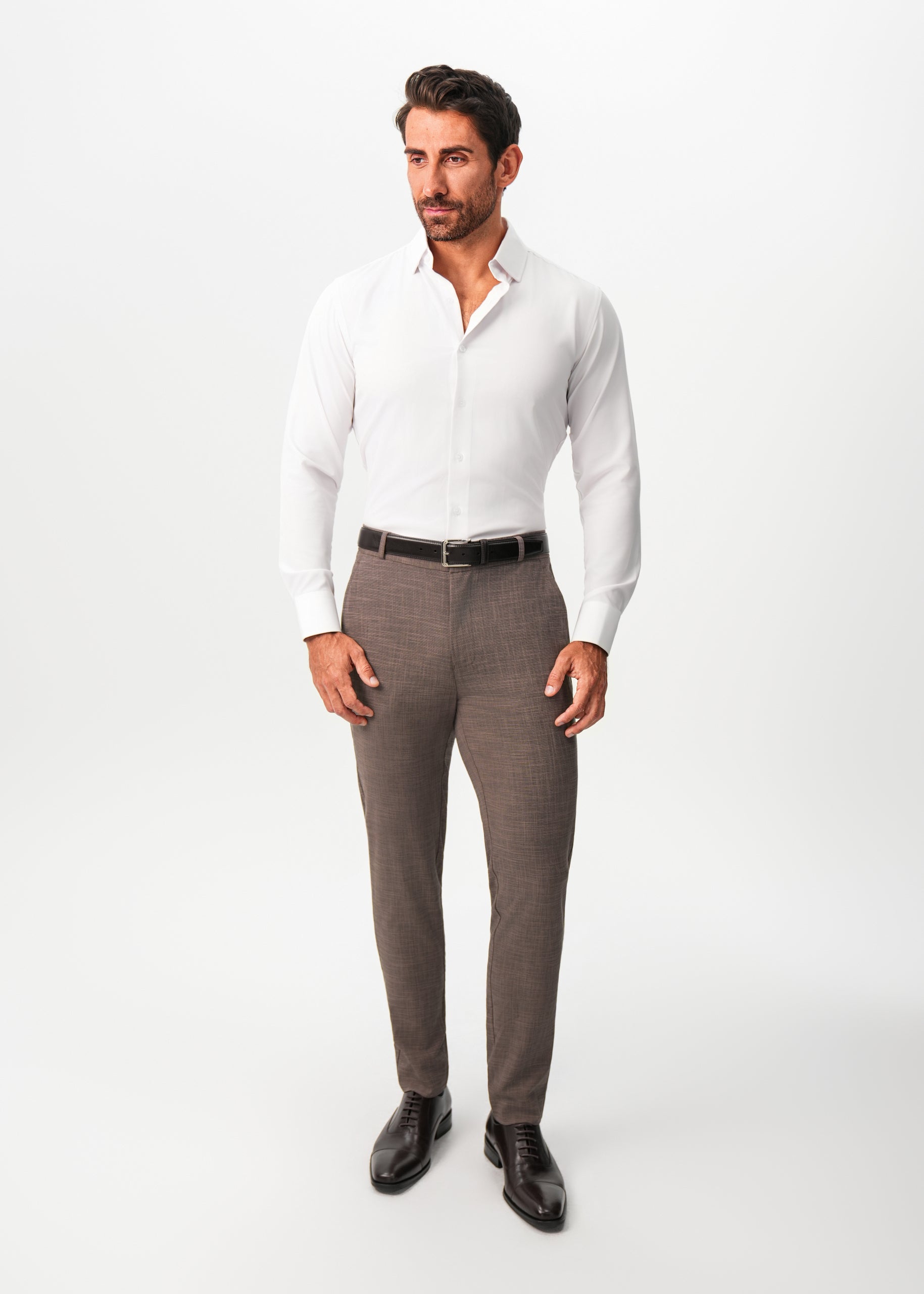 Athletic Fit Stretch Suit Pants - Ash Brown Crosshatch