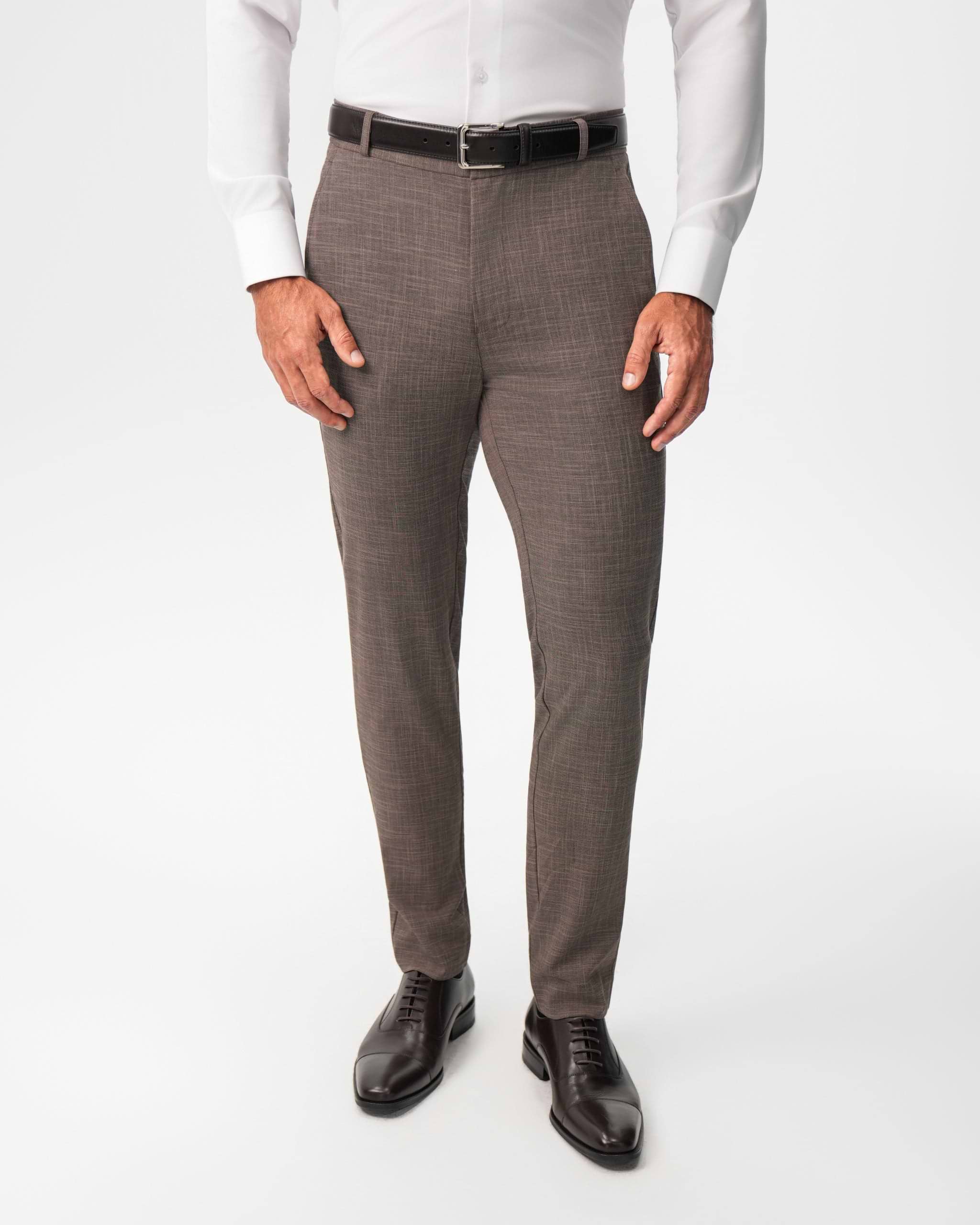 Athletic Fit Stretch Suit Pants - Ash Brown Crosshatch
