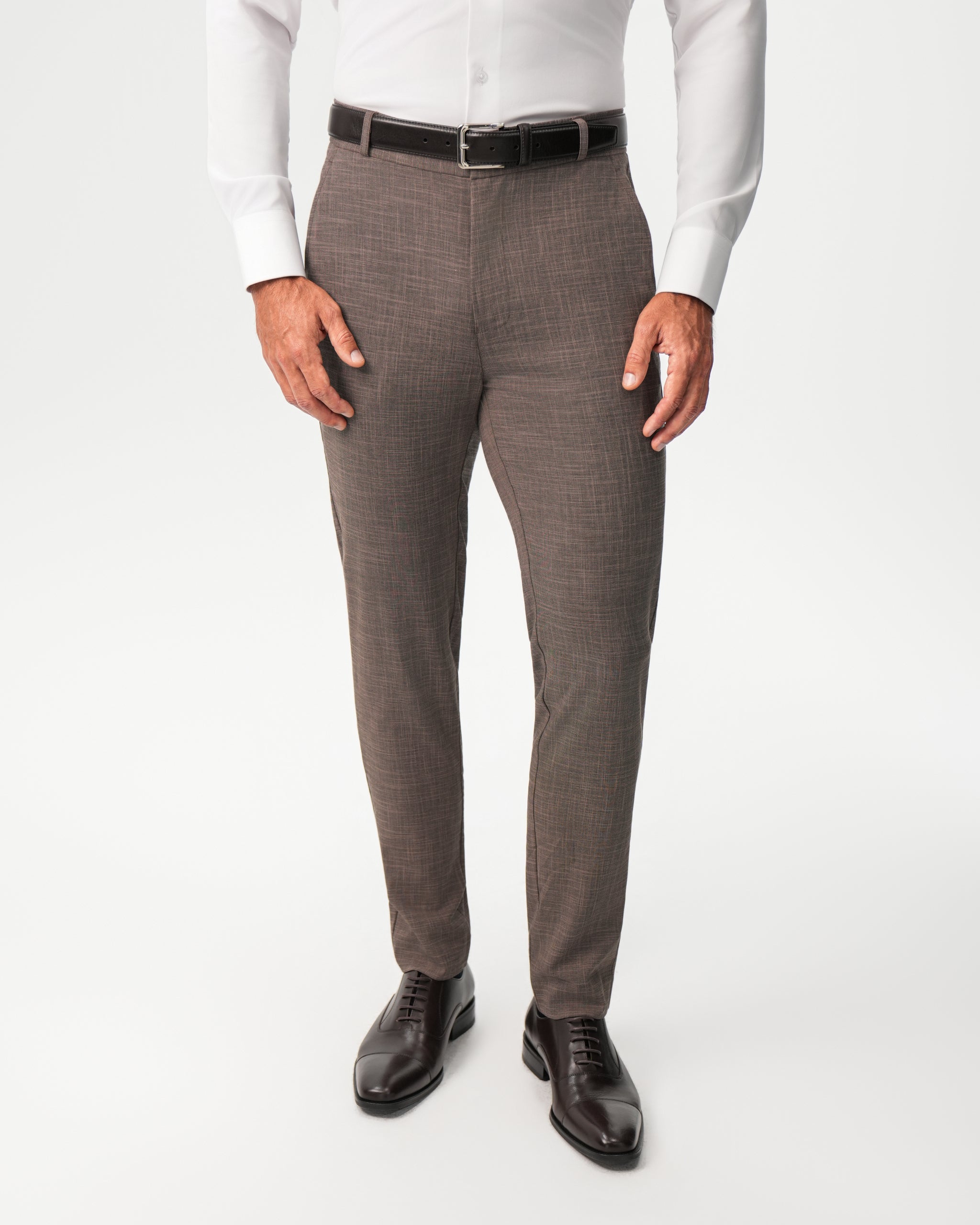 Athletic Fit Stretch Suit Pants - Ash Brown Crosshatch