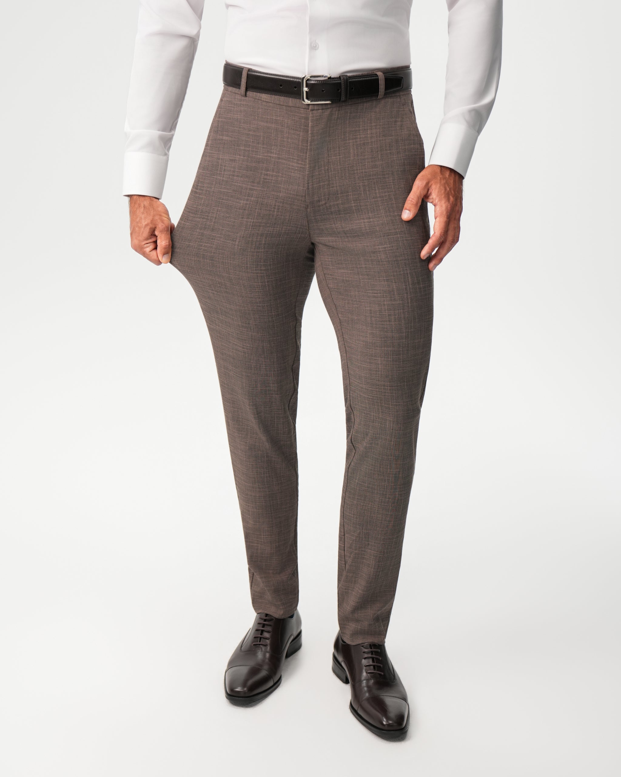 Athletic Fit Stretch Suit - Ash Brown Crosshatch