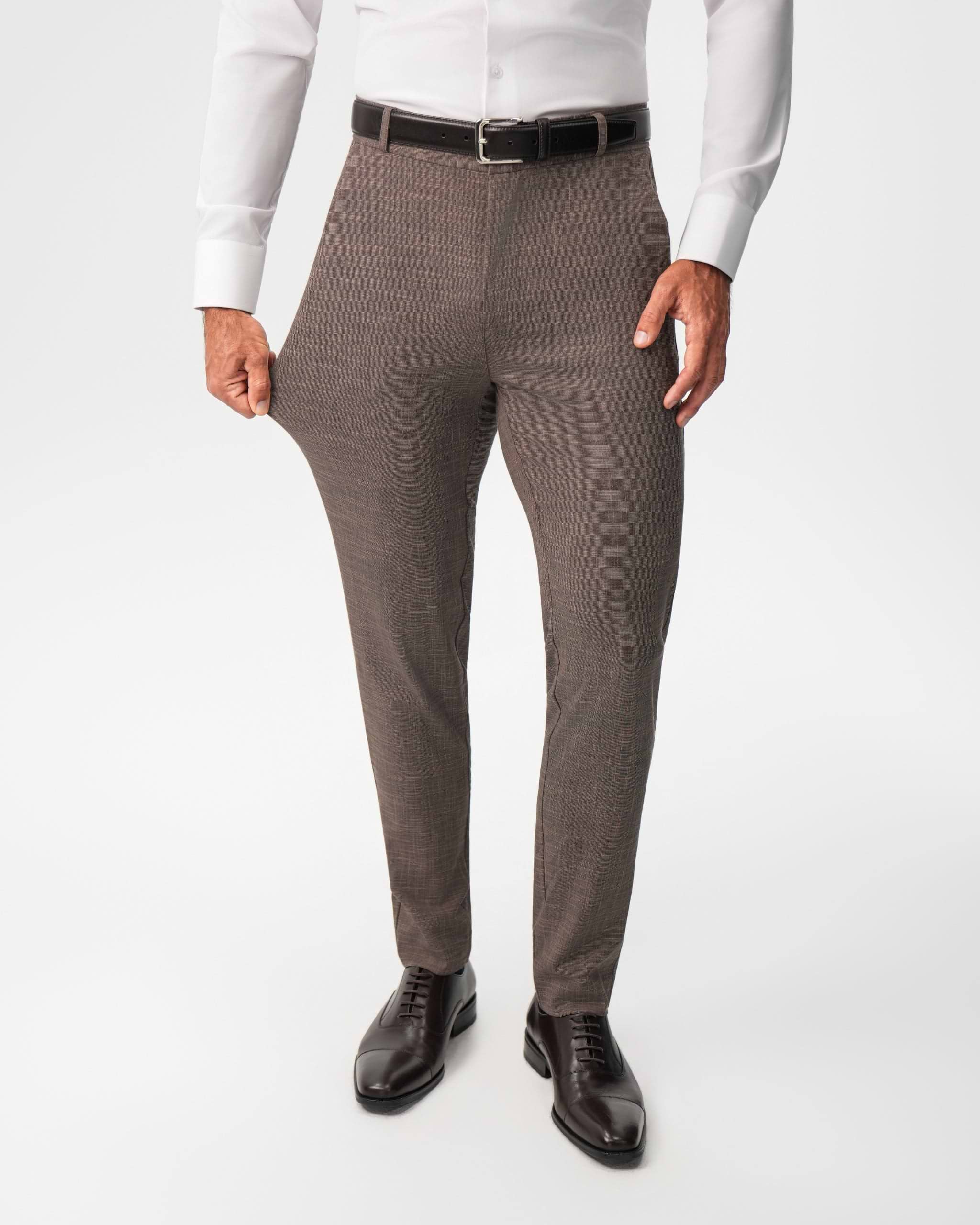 Athletic Fit Stretch Suit Pants - Ash Brown Crosshatch