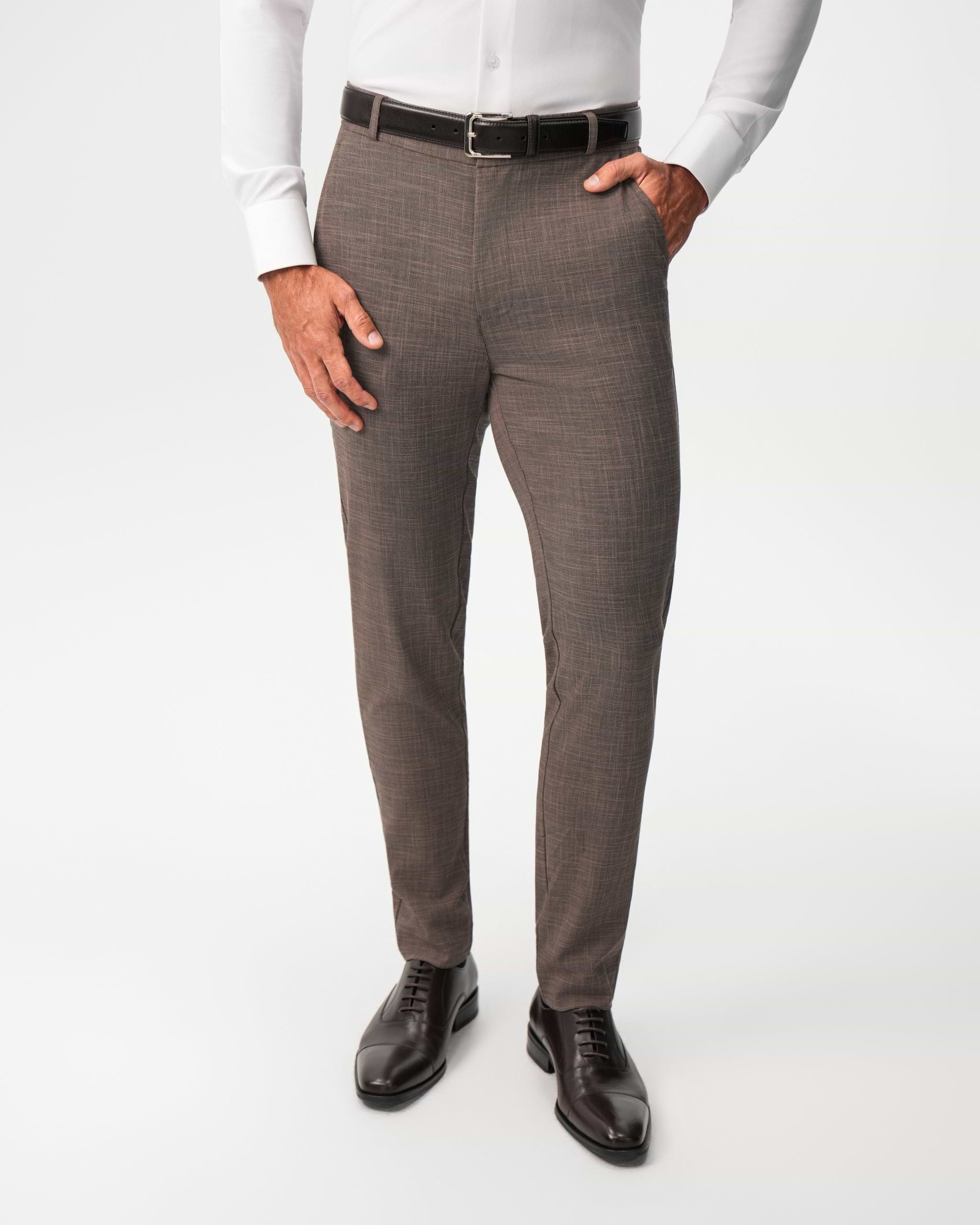 Athletic Fit Stretch Suit Pants - Ash Brown Crosshatch
