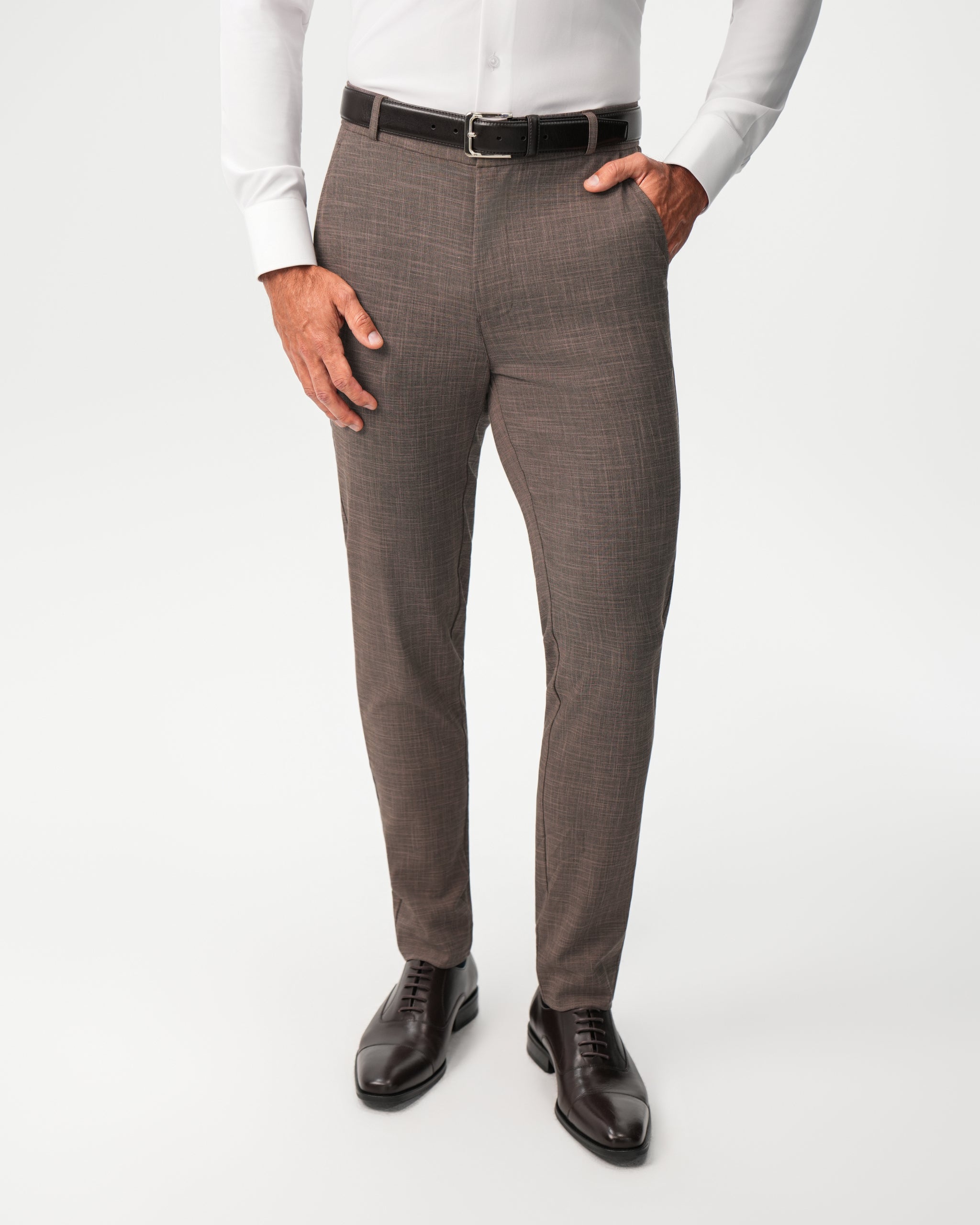 Athletic Fit Stretch Suit Pants - Ash Brown Crosshatch