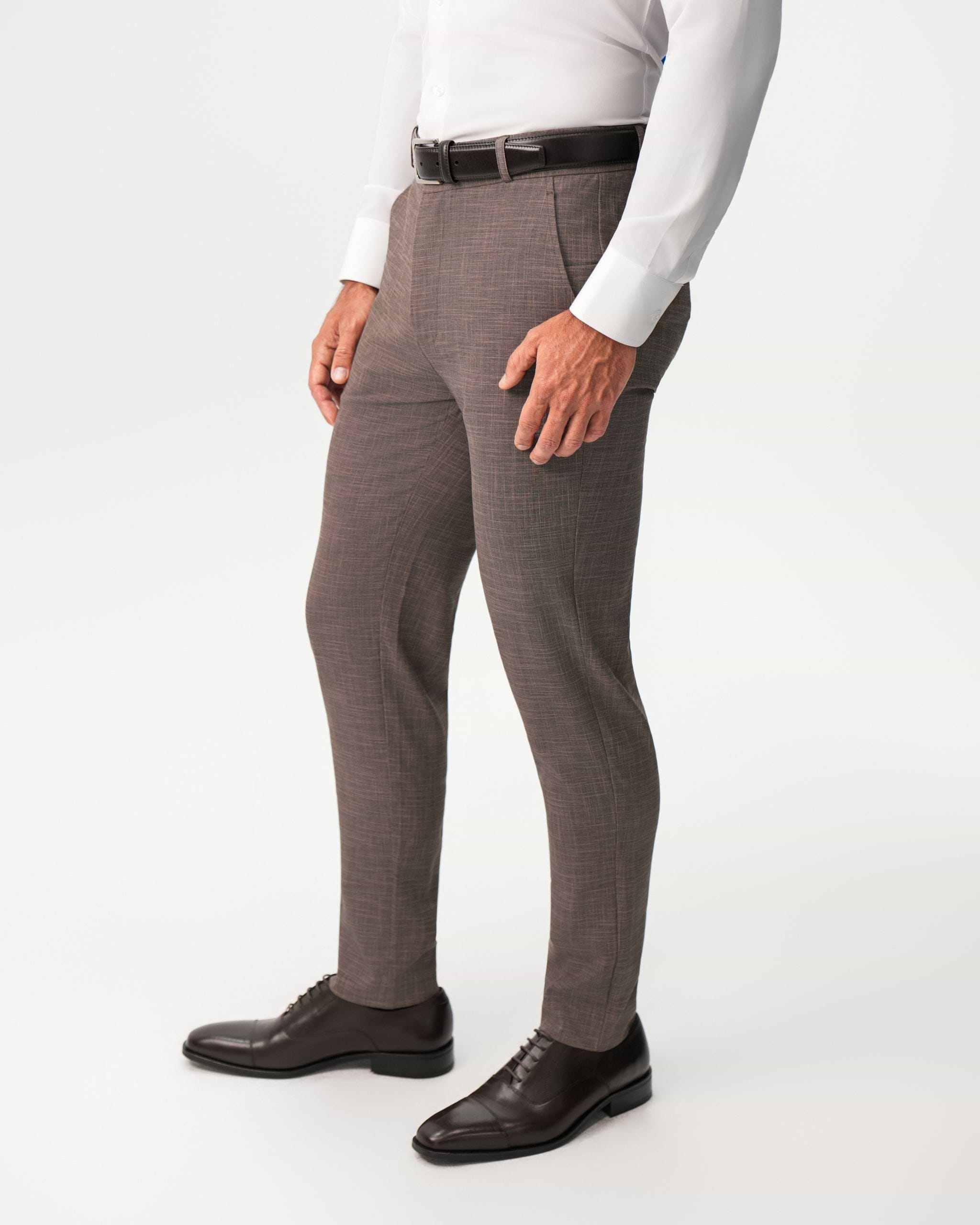 Athletic Fit Stretch Suit Pants - Ash Brown Crosshatch
